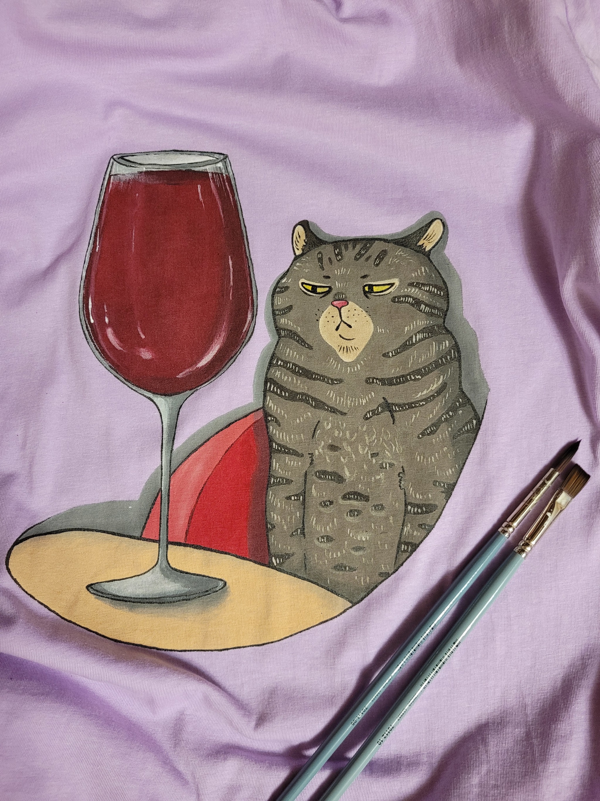 T-shirt art...part 3) - My, Art, Spitz, Jerry, cat, Wine, Paints on fabric, Longpost