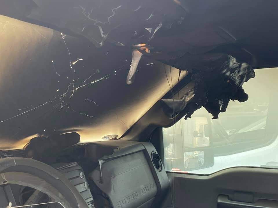 Consequences of a lightning strike in the cab of a truck - The photo, Auto, Truck, USA, Lightning, Damage, Consequences, Longpost