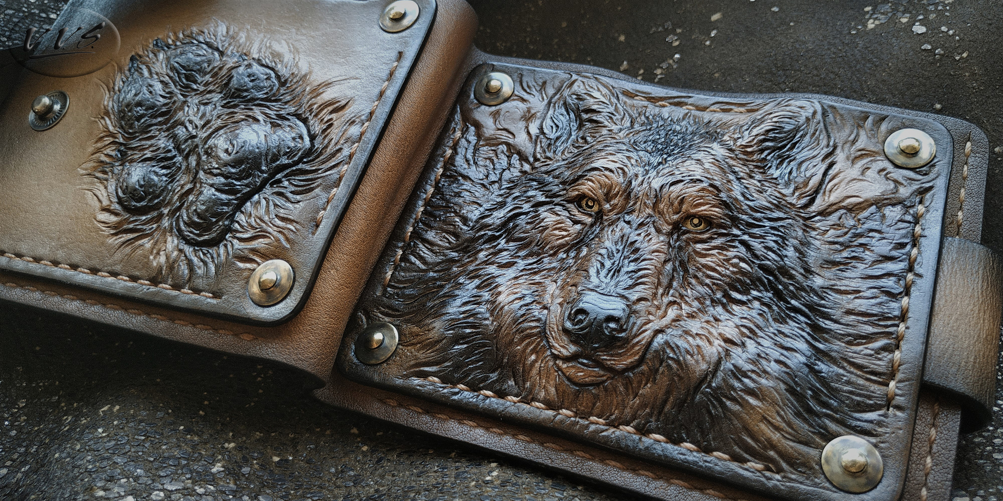 Leather wallet Wolf - My, Sale, Flea market, Longpost, Handmade, Accessories, Wallet, Purse, Wallet, Wolf