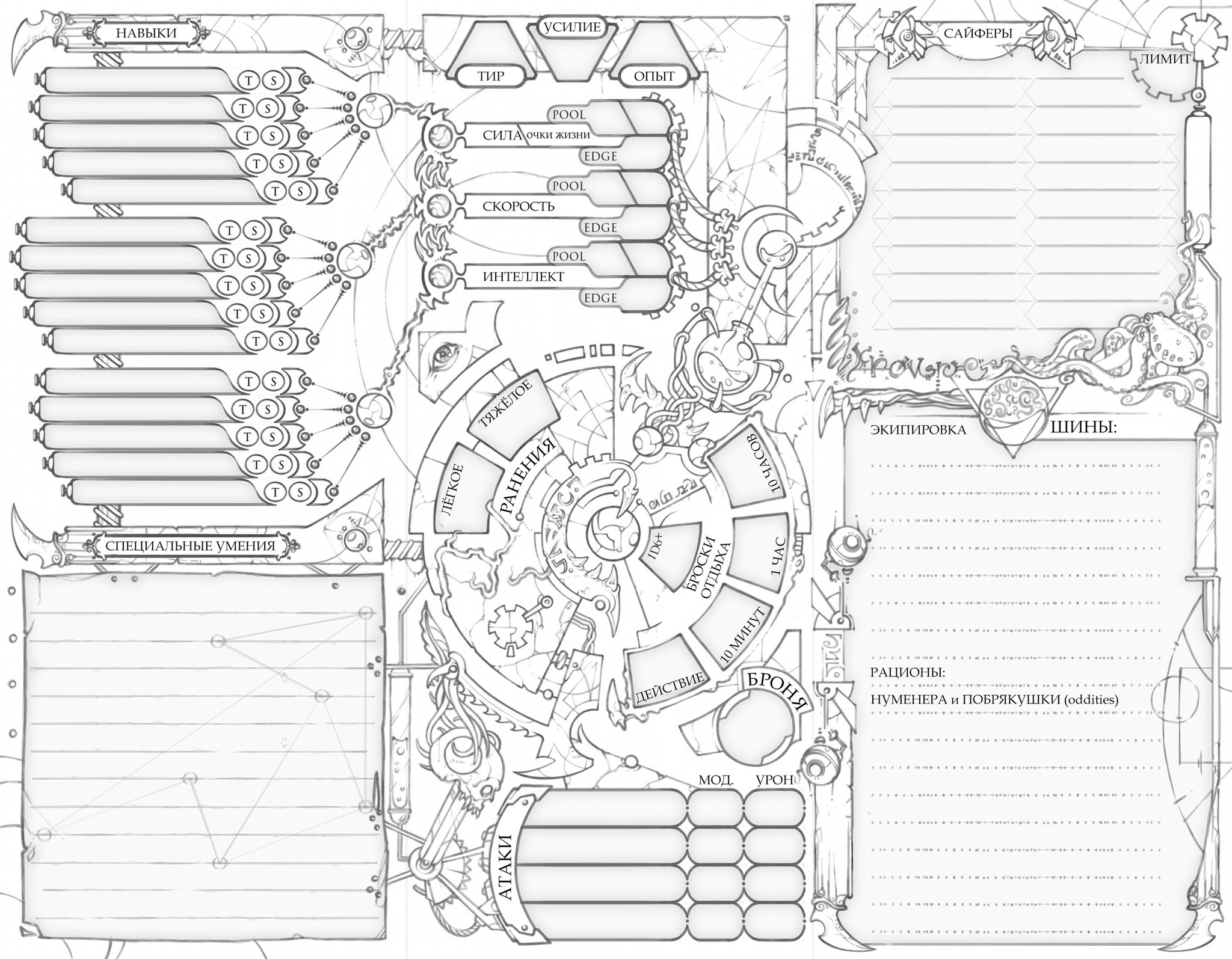 Лист персонажа в ролевой игре Numenera на русском | Пикабу