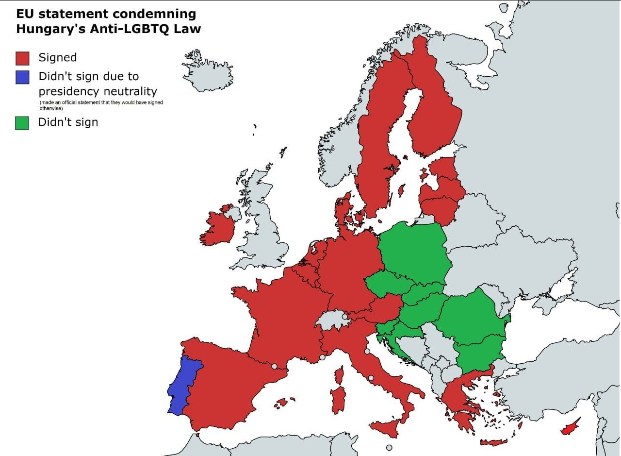 Реакция стран Европы на закон Венгрии о запрете пропаганды ЛГБТ среди детей  | Пикабу