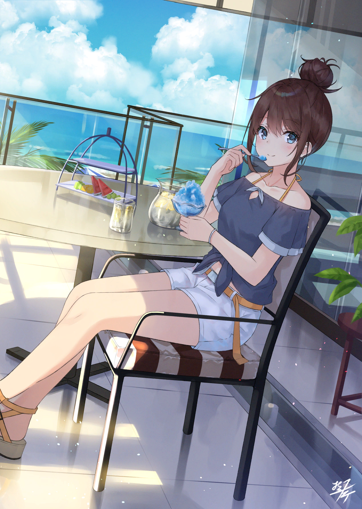 Cafe by the sea - Anime art, Anime original, Anime