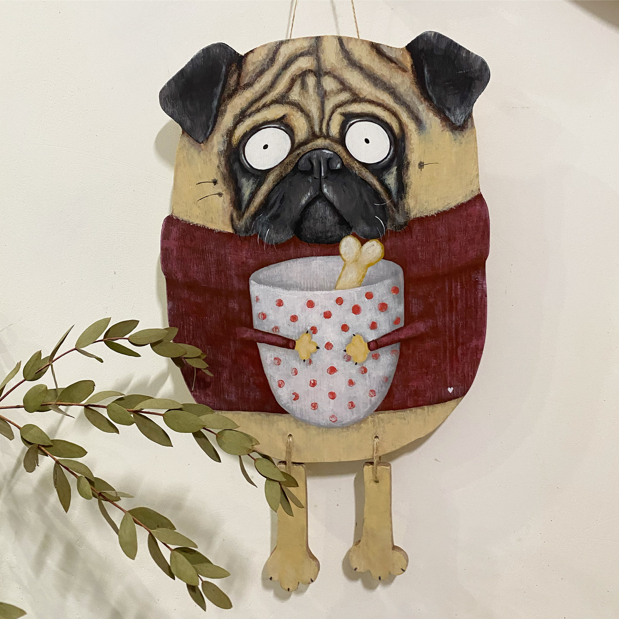 Wooden panel Pug - My, Handmade, Pug, Panel, Wood products, Painting on wood, Needlework without process