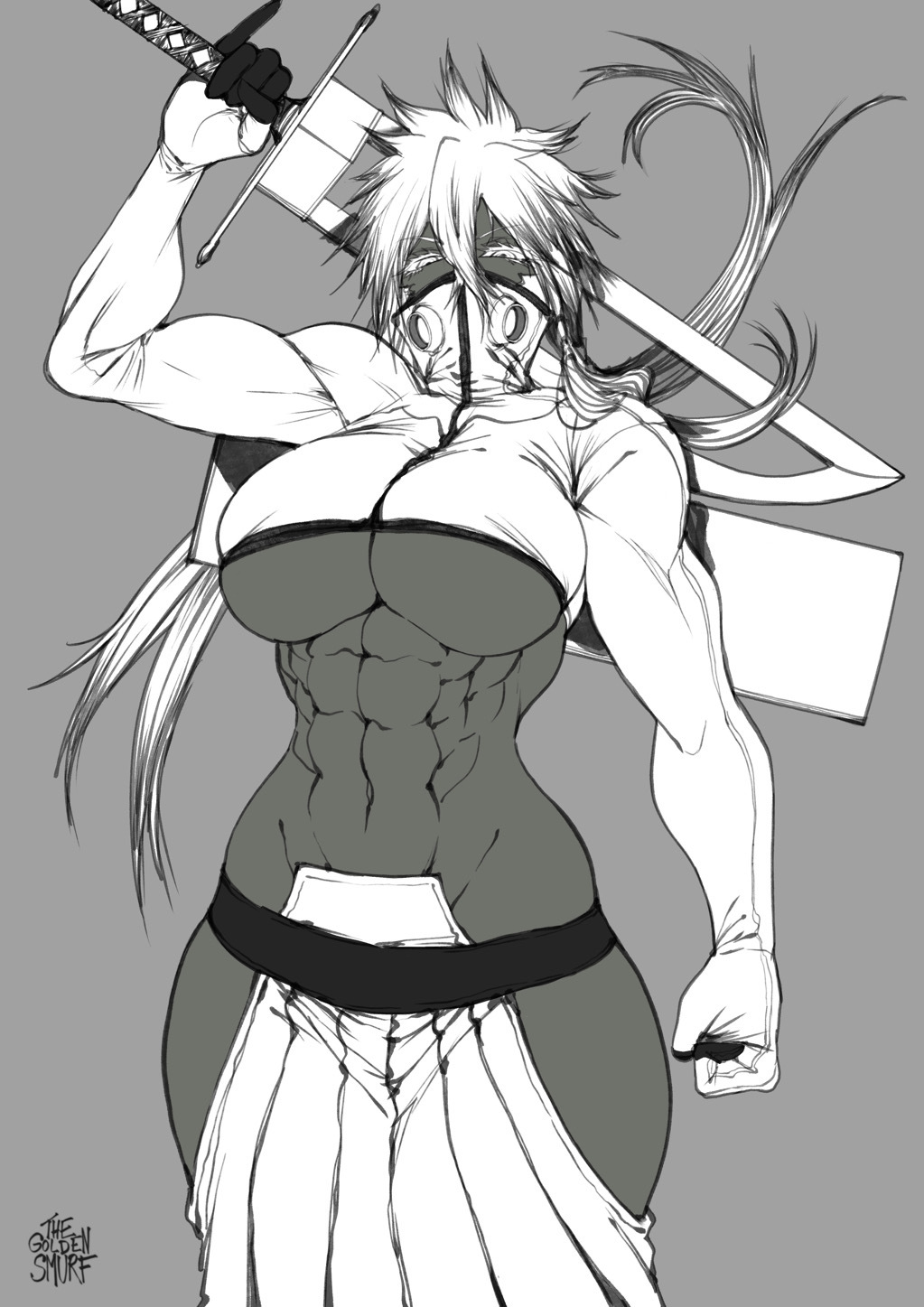 Tia Harribel - NSFW, Thegoldensmurf, Muscleart, Strong girl, Bleach, Tier harribel, Art, Anime, Anime art, , Underboob, Hand-drawn erotica, Boobs, Longpost