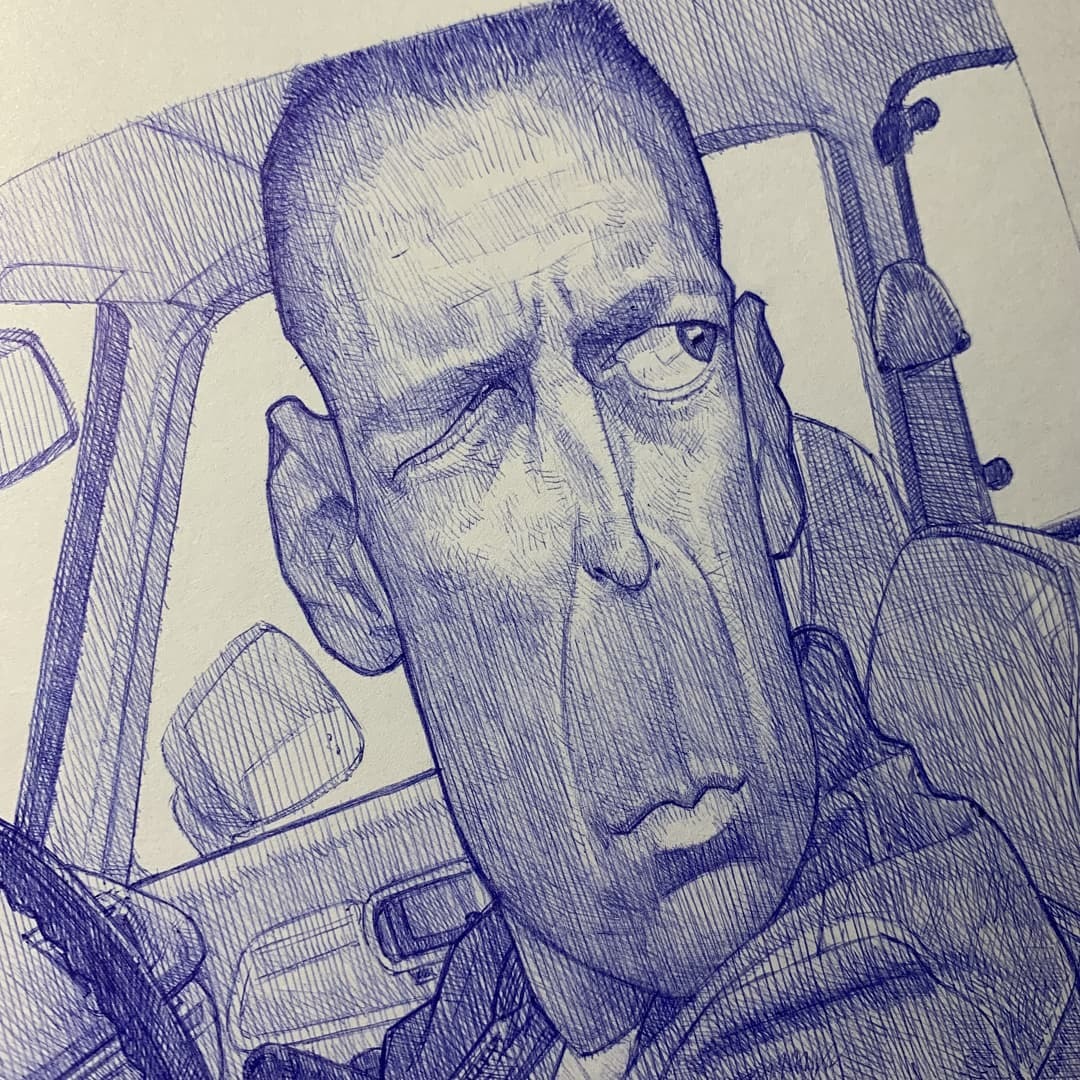 Butch - My, Pen drawing, Caricature, Portrait, Pulp Fiction, Bruce willis, Longpost