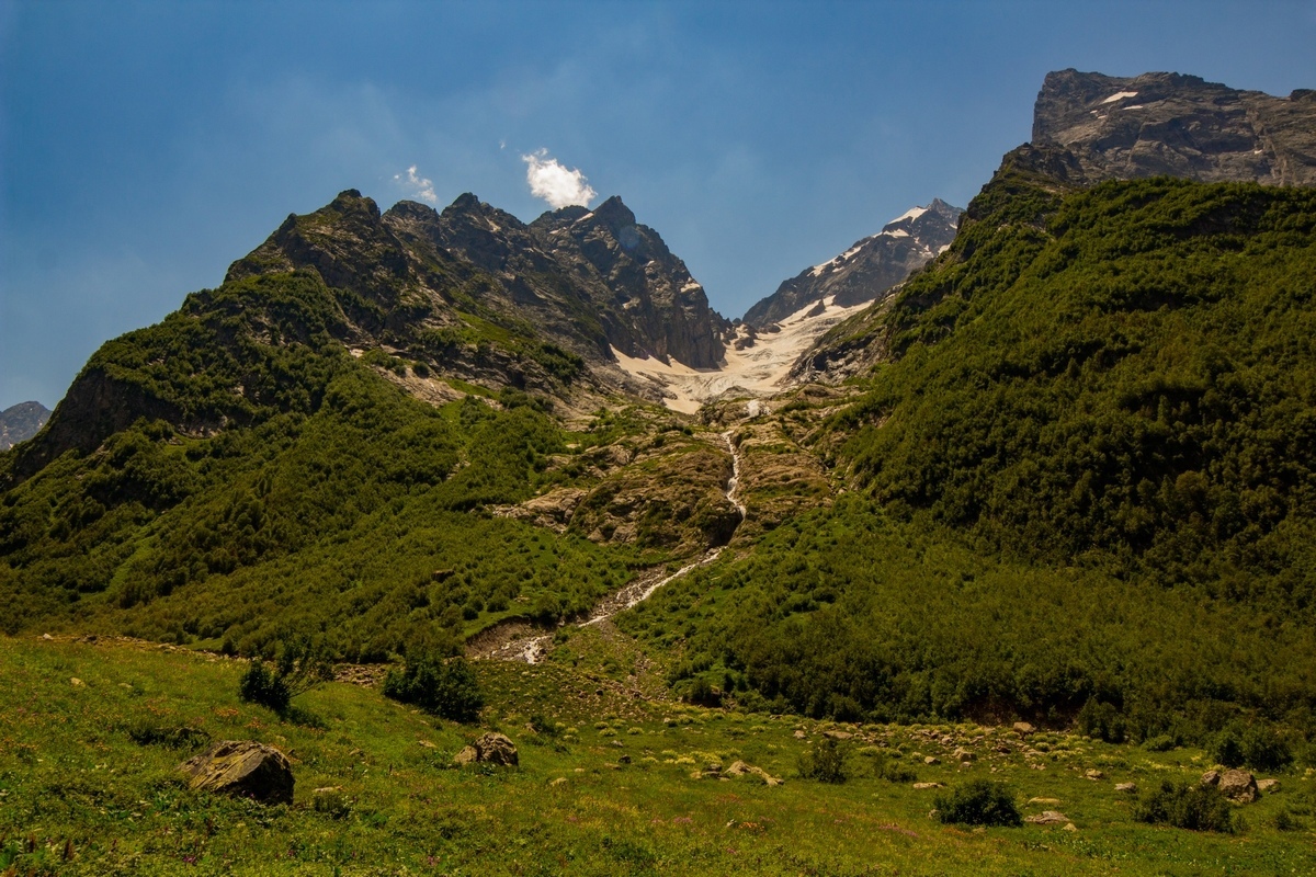 Photo from a two-day trip to Dombay. - My, The photo, The mountains, Caucasus, Dombay, Dombay-Ulgen, Waterfall, River, Hike, , Travels, Travel across Russia, Longpost