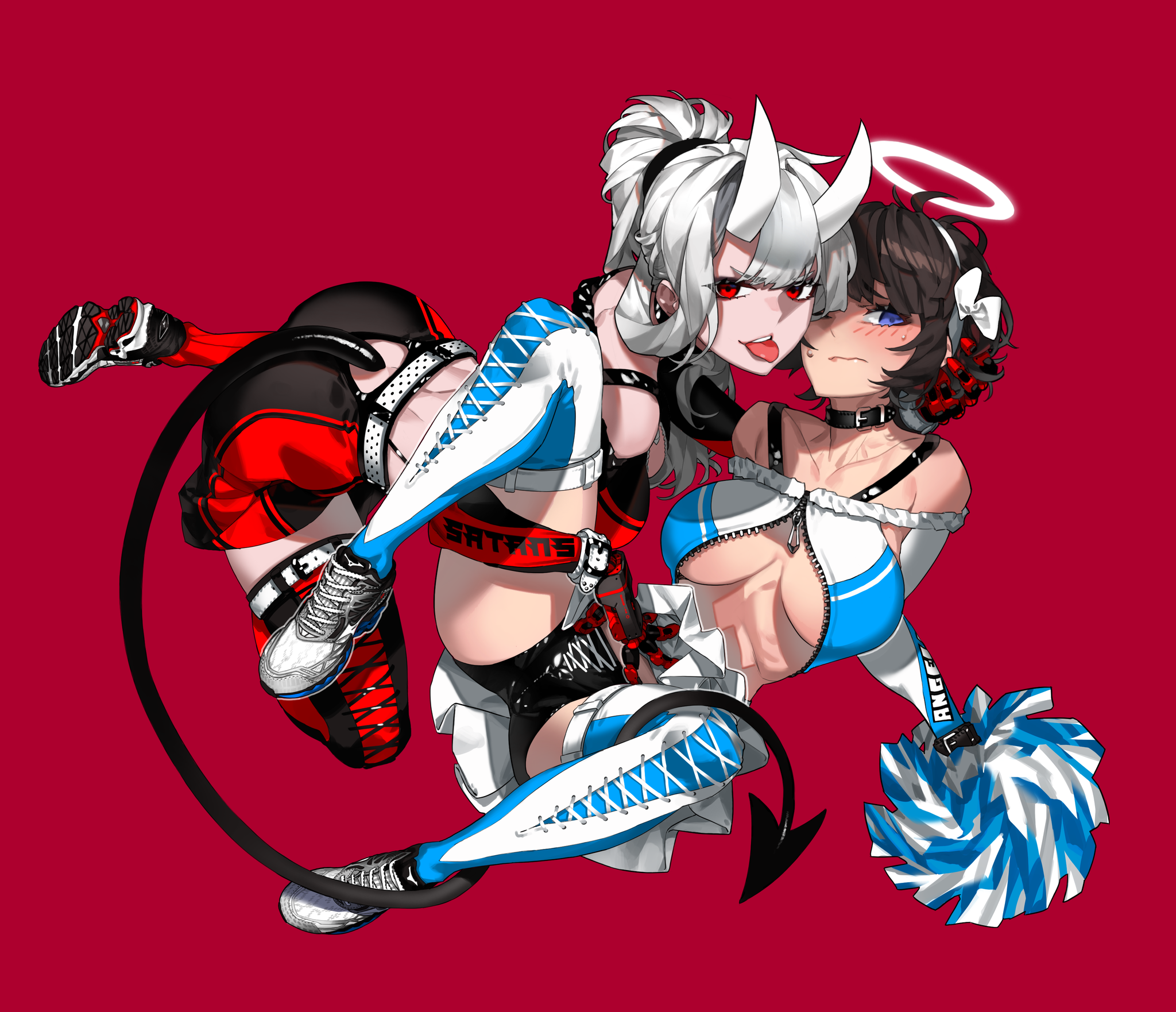 Cheerleader Loremaster and Azazel - NSFW, Anime, Anime art, Loremaster, Azazel, Art, Girls, Boobs, Hand-drawn erotica, , Pantsu, Games, Helltaker