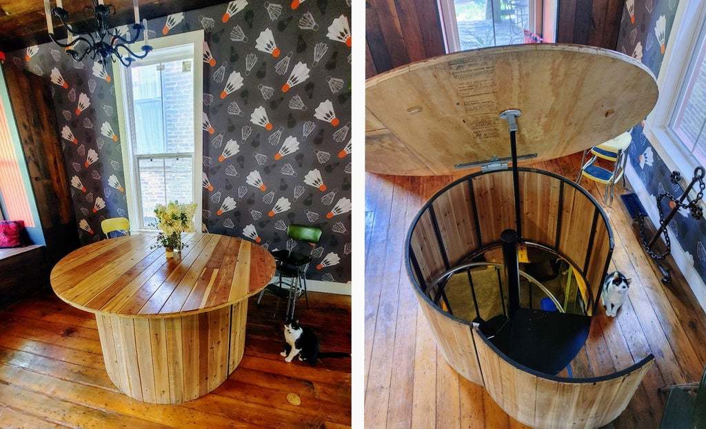 There is a secret spiral staircase in my dining table - Table, Stairs