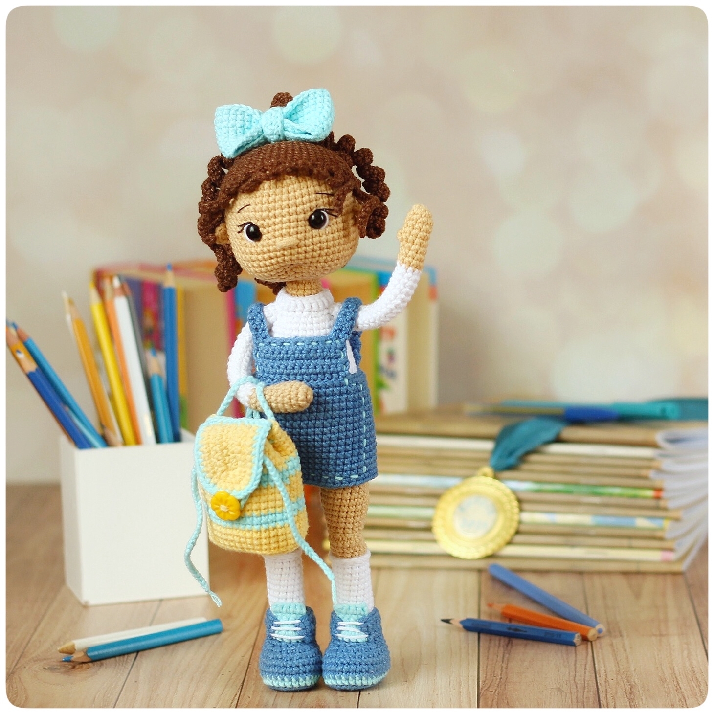 little schoolgirl - My, Doll, Knitted toys, Amigurumi, Hobby, Beautiful, Needlework without process