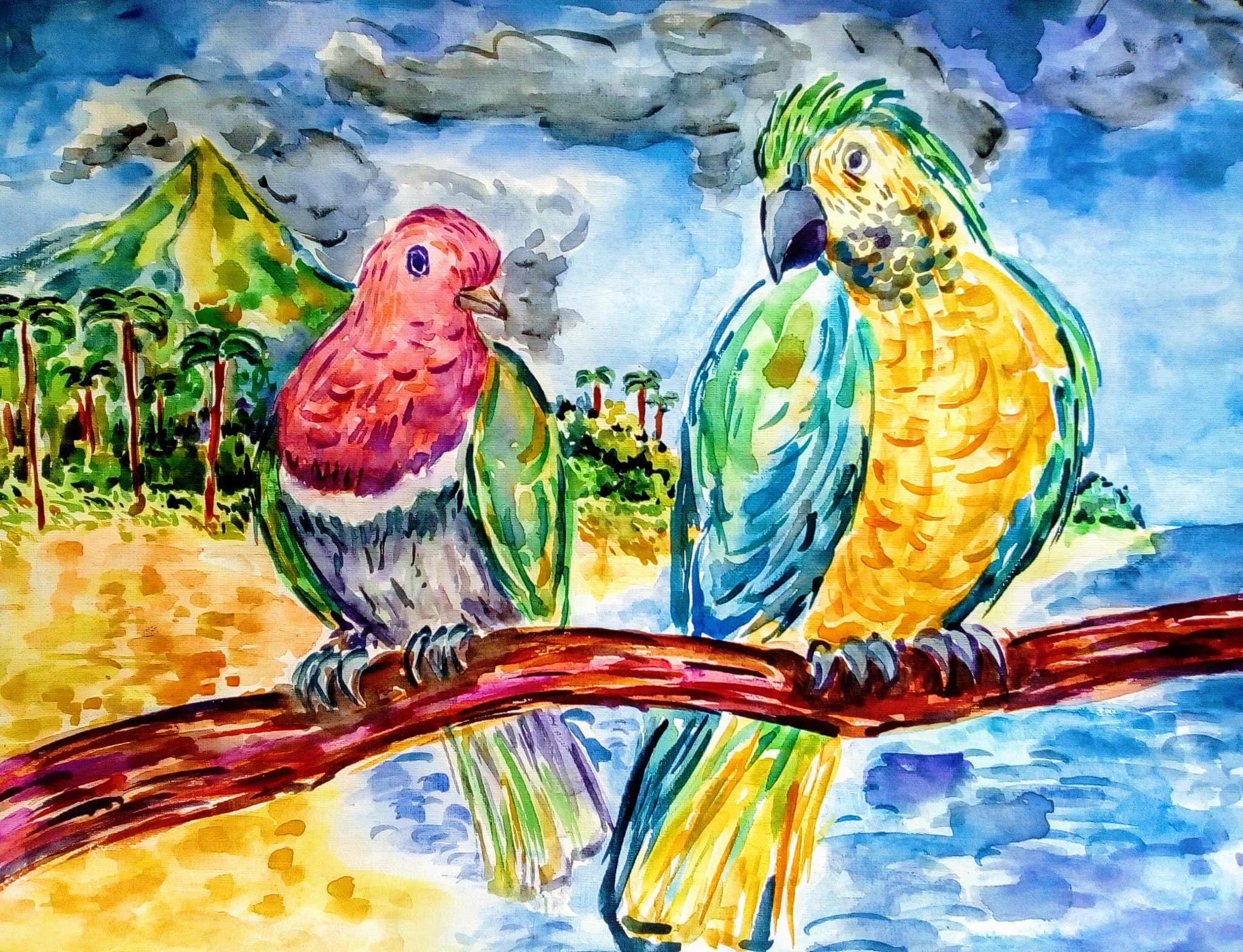 Birds from tropical islands - My, Painting, Birds of paradise