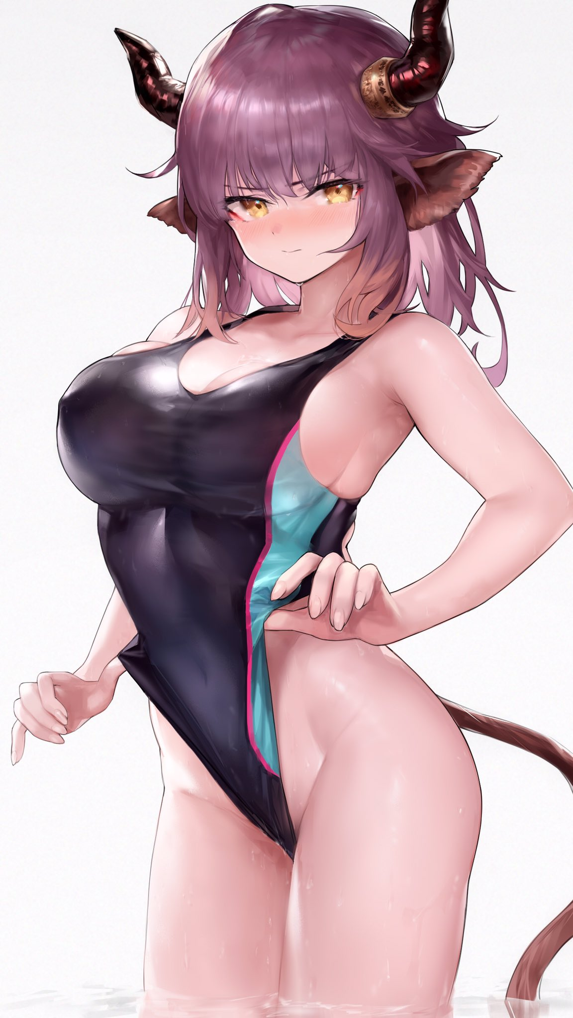 Sideroca - NSFW, Anime, Anime art, Arknights, Games, Art, Girls, Swimsuit, Animal ears, , Girl with Horns, Sideroca