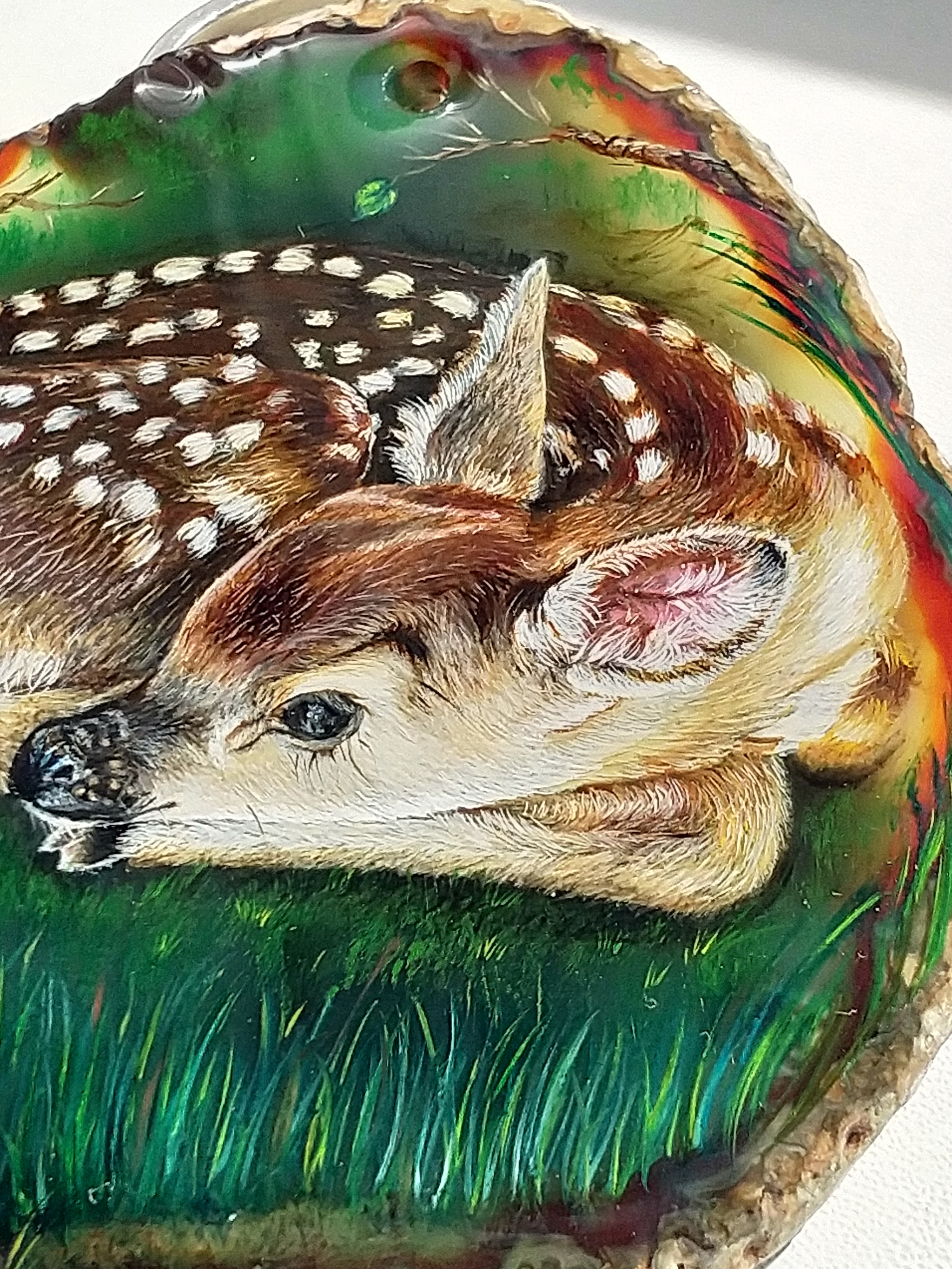 Lacquer miniature. - My, Miniature, Stone painting, Pendant, Fawn, Deer, Suspension, Decoration, Longpost