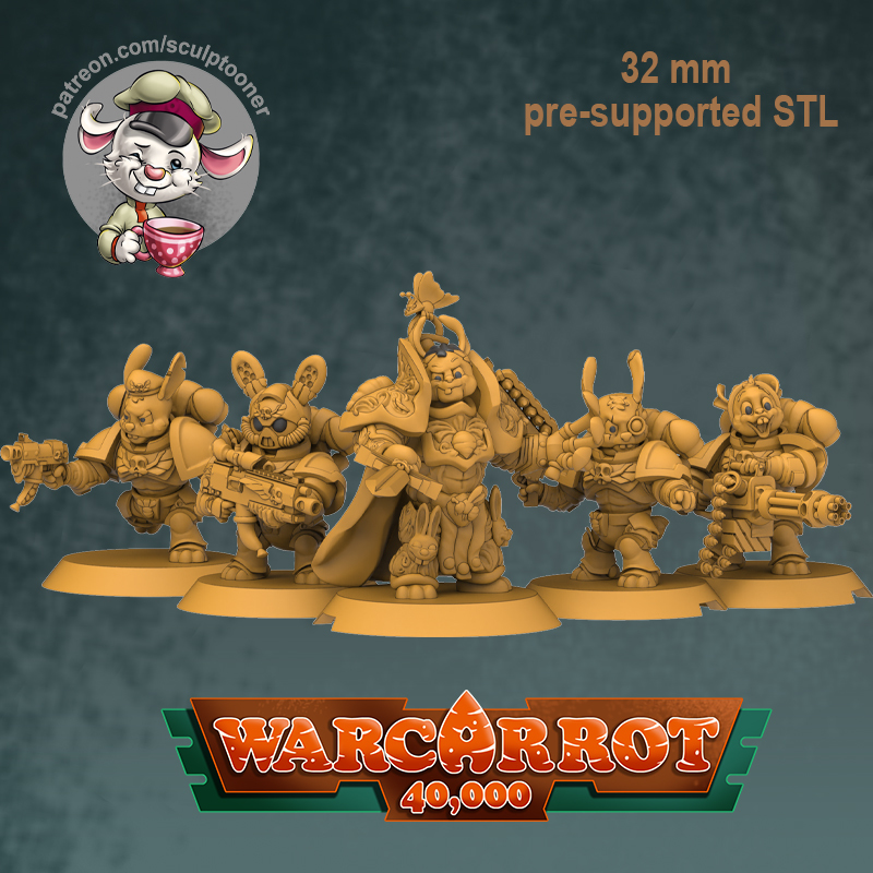 WarCarrot 40000 - шуточный отряд космозайцев для Вархамера - Моё, Wh Art, Wh miniatures, Warhammer 40k, Warhammer, Миниатюра, Покраска, Покраска миниатюр, 3D печать, , 3D принтер, 3D, 3D моделирование, Настольный варгейм, Длиннопост