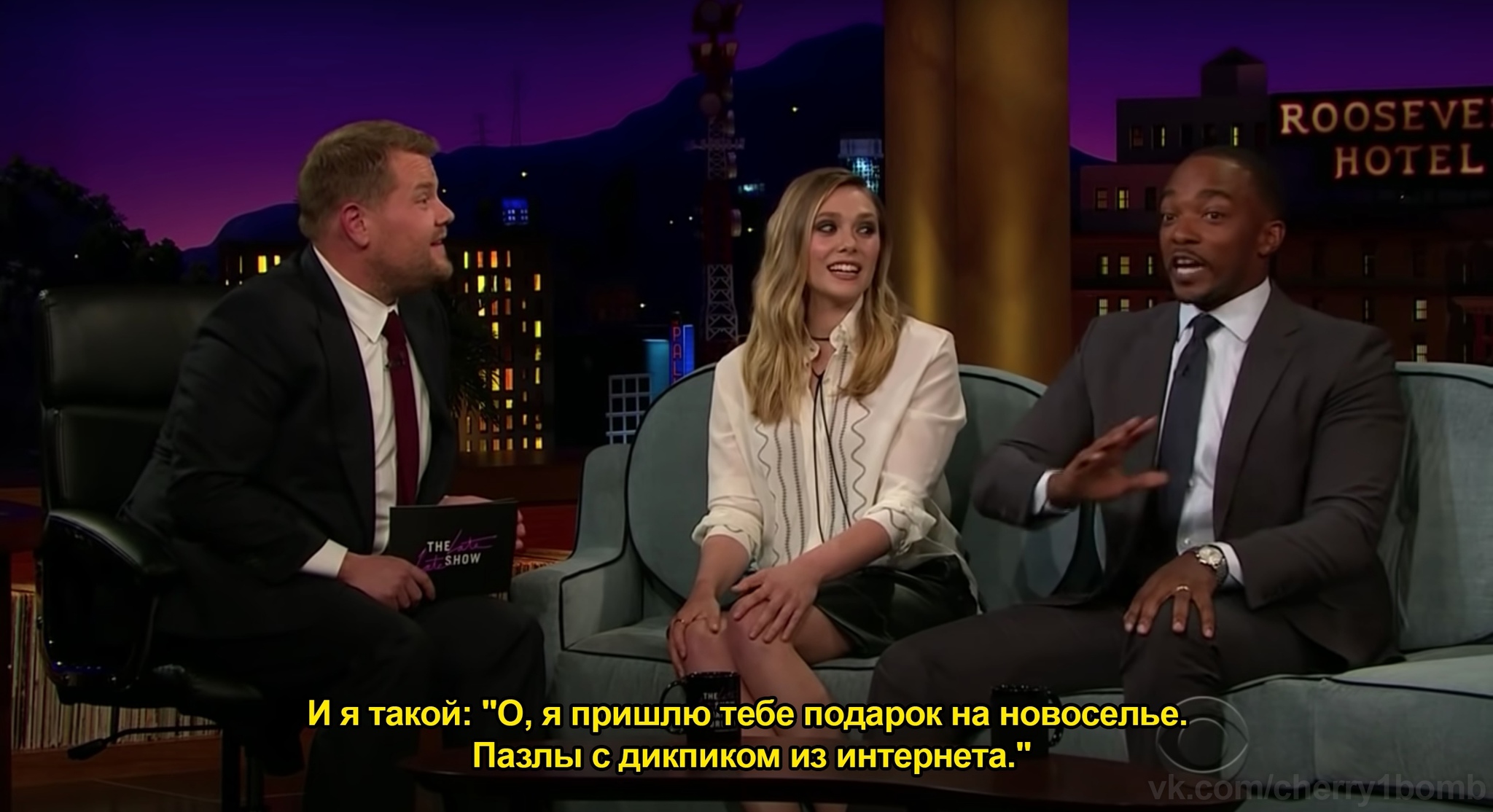 Good gift - Anthony Mackie, Elizabeth Olsen, Actors and actresses, Celebrities, Storyboard, Presents, Puzzle, Interview, , Humor, From the network, Longpost, James Corden, Dikpik