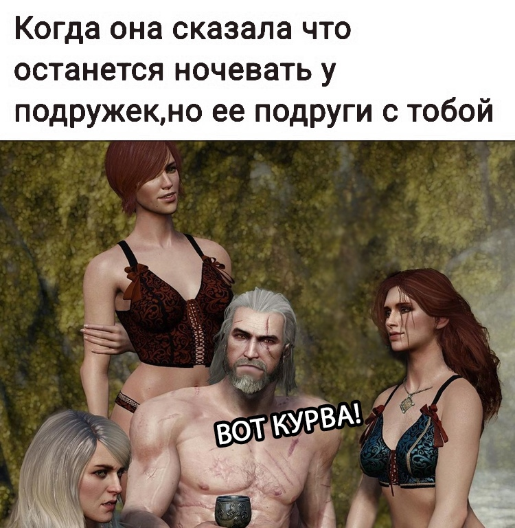 Girlfriends - Witcher, The Witcher 3: Wild Hunt, Geralt of Rivia, Triss Merigold, Humor, Strange humor, Shani, Keira Metz, , Friend, Repeat, Picture with text