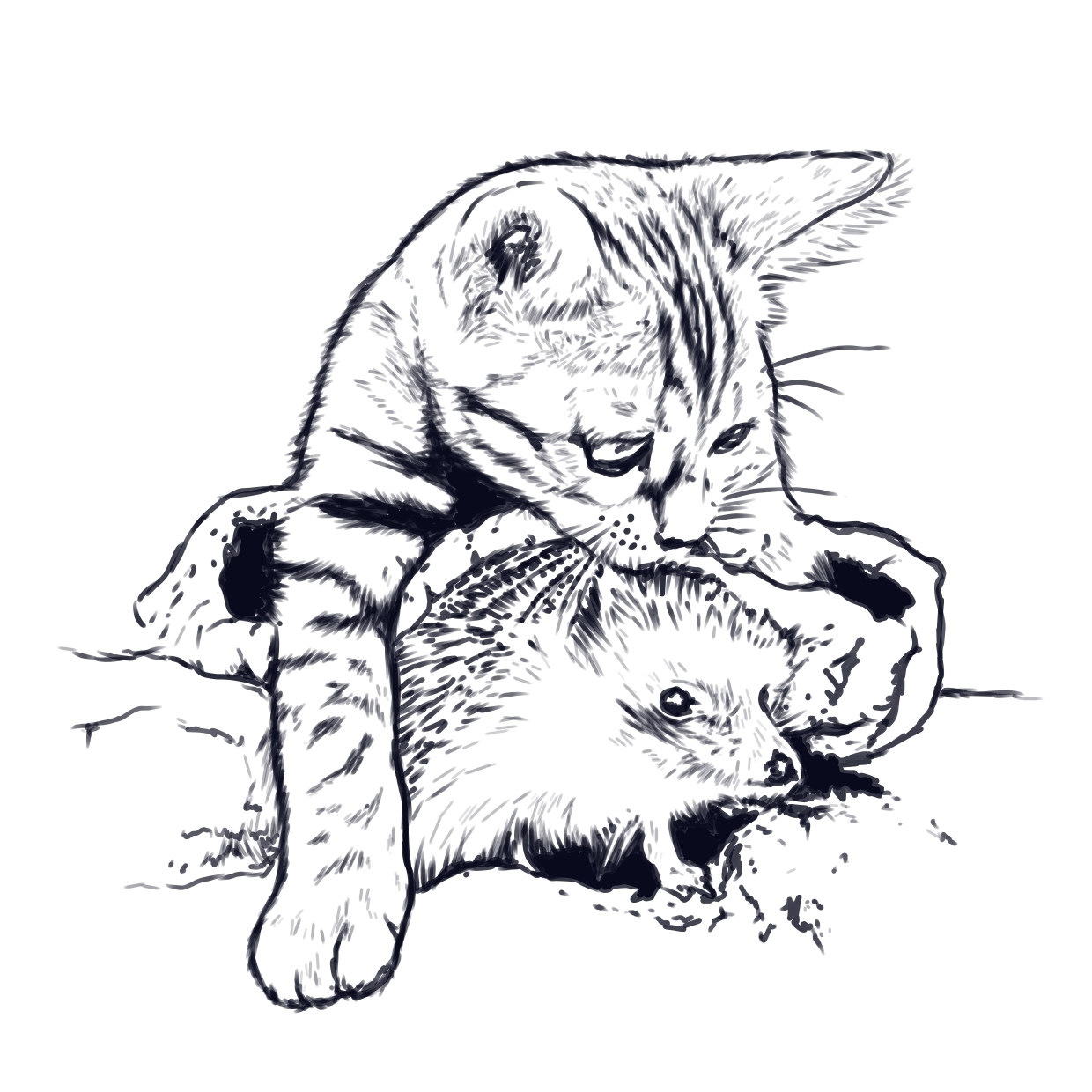 hedgehog and cat - My, Hedgehog, cat, Rendering, Longpost