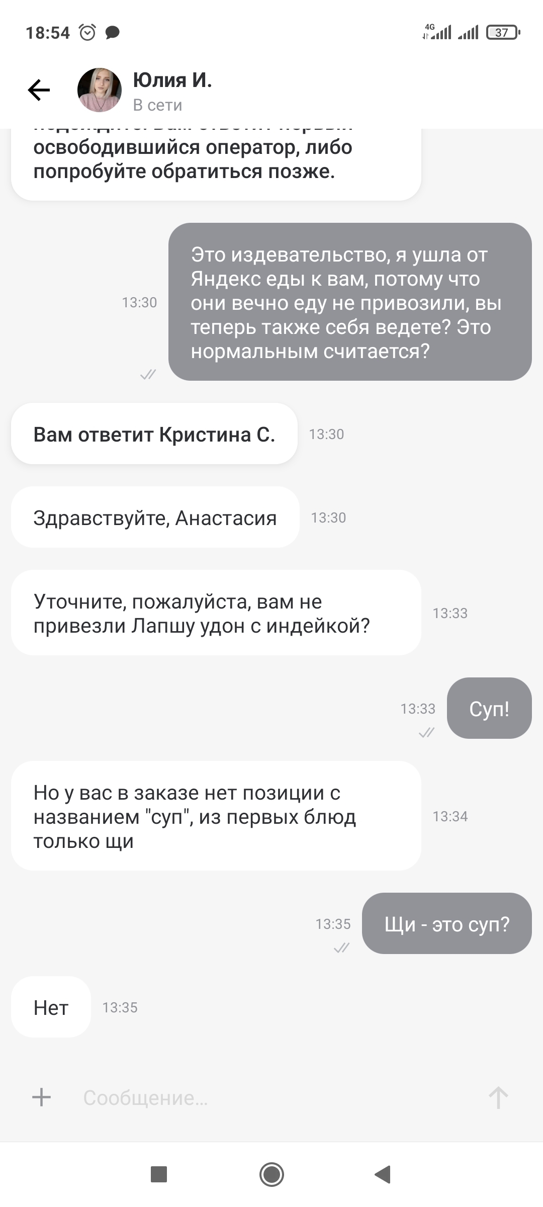 Да что вы знаете о супах, ребятки - Моё, Delivery Club, Суп, Щи, Логика, Длиннопост, Переписка, Скриншот