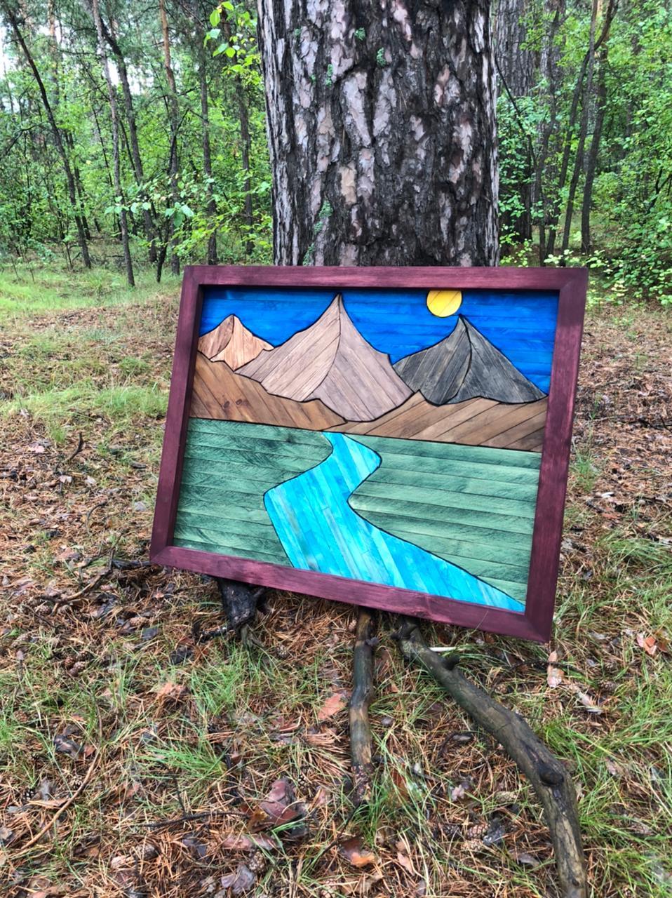 Trimmings in action (panels of wood) - My, Woodworking, Handmade, With your own hands, Panel, The mountains, Presents, Painting, Tree, , Hobby, Longpost