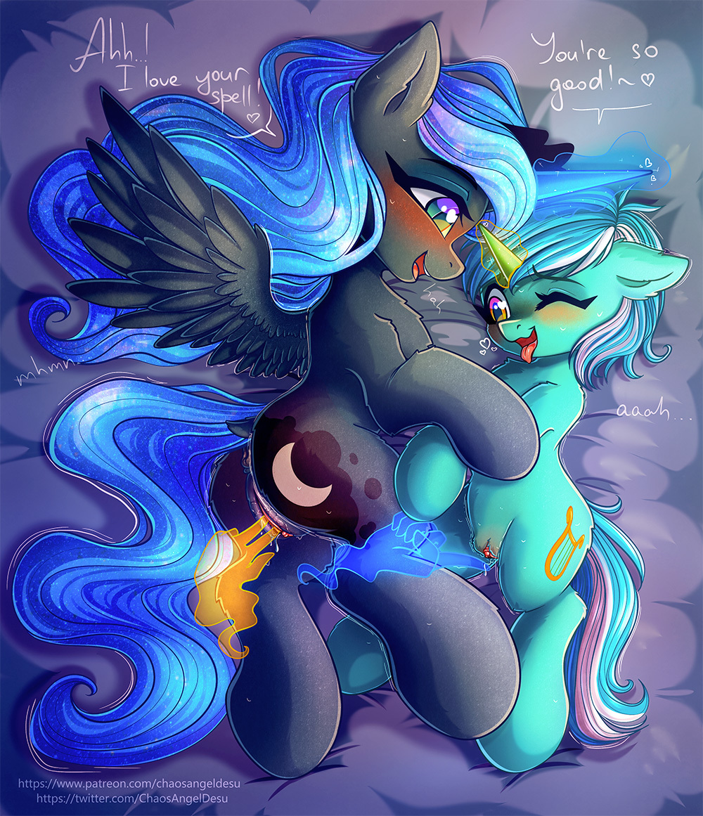 Луна учит новое заклинание... - NSFW, My Little Pony, Princess Luna, Lyra Heartstrings, MLP Explicit, MLP Lesbian, Шиппинг, Chaosangeldesu