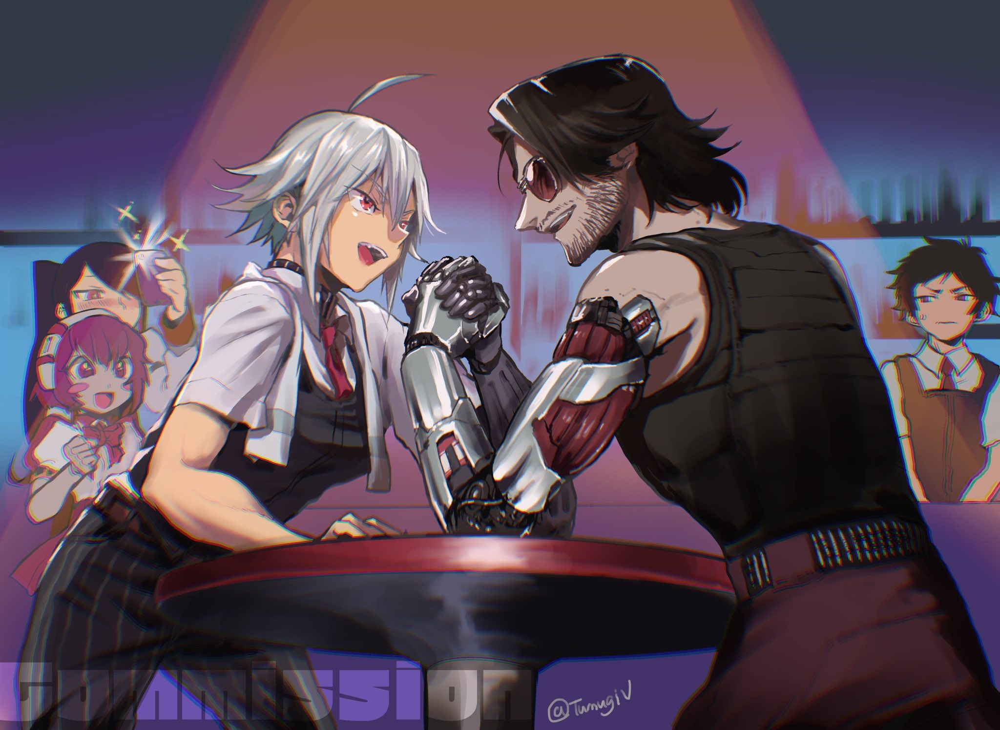 Dana Zane vs. Johnny Silverhand - Johnny Silverhand, VA-11 Hall-A, Cyberpunk 2077, Anime art, Crossover, Dana Zane