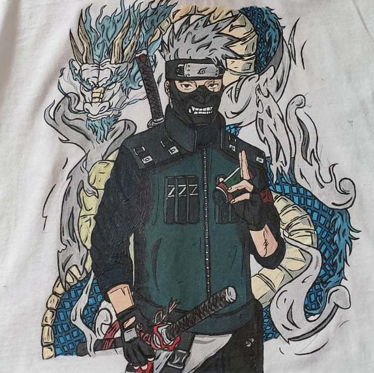 Painting T-shirt Kakashi sensei - My, Painting on fabric, Creation, Painting, Cloth, Hobby, T-shirt, Needlework without process, Naruto, Longpost, , Anime