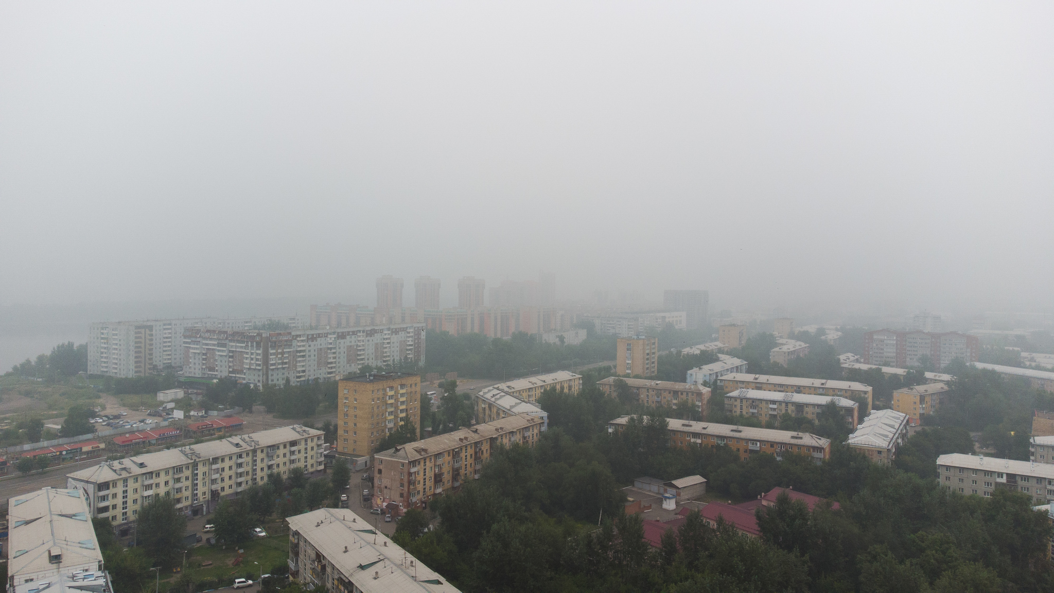 Smoke from forest fires enveloped Krasnoyarsk - My, Krasnoyarsk, Siberia, Fire, Town, Smoke, The photo, Quadcopter, Longpost