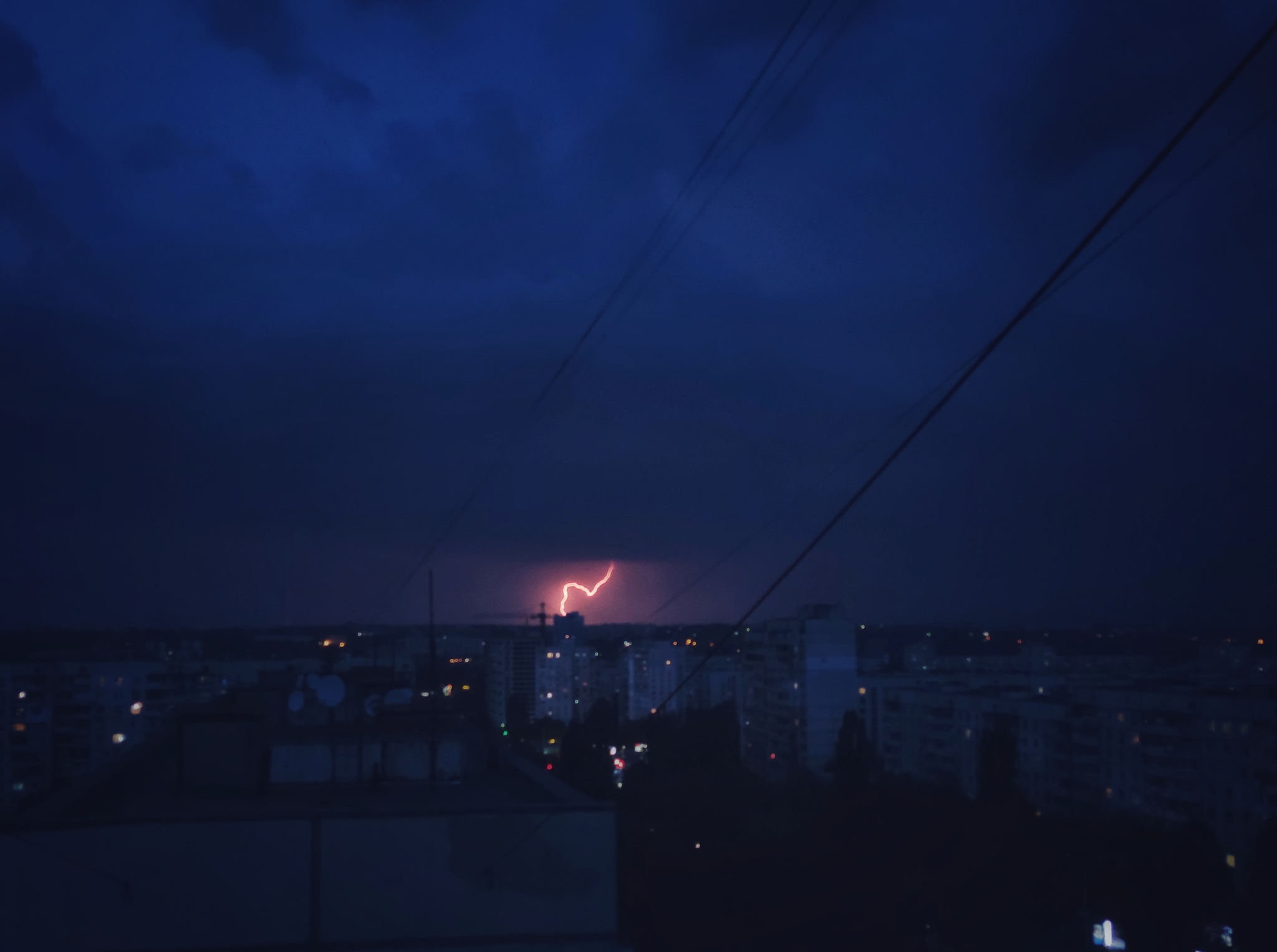 Thunderstorm outside the city - My, Mobile photography, Lightning, Thunderstorm