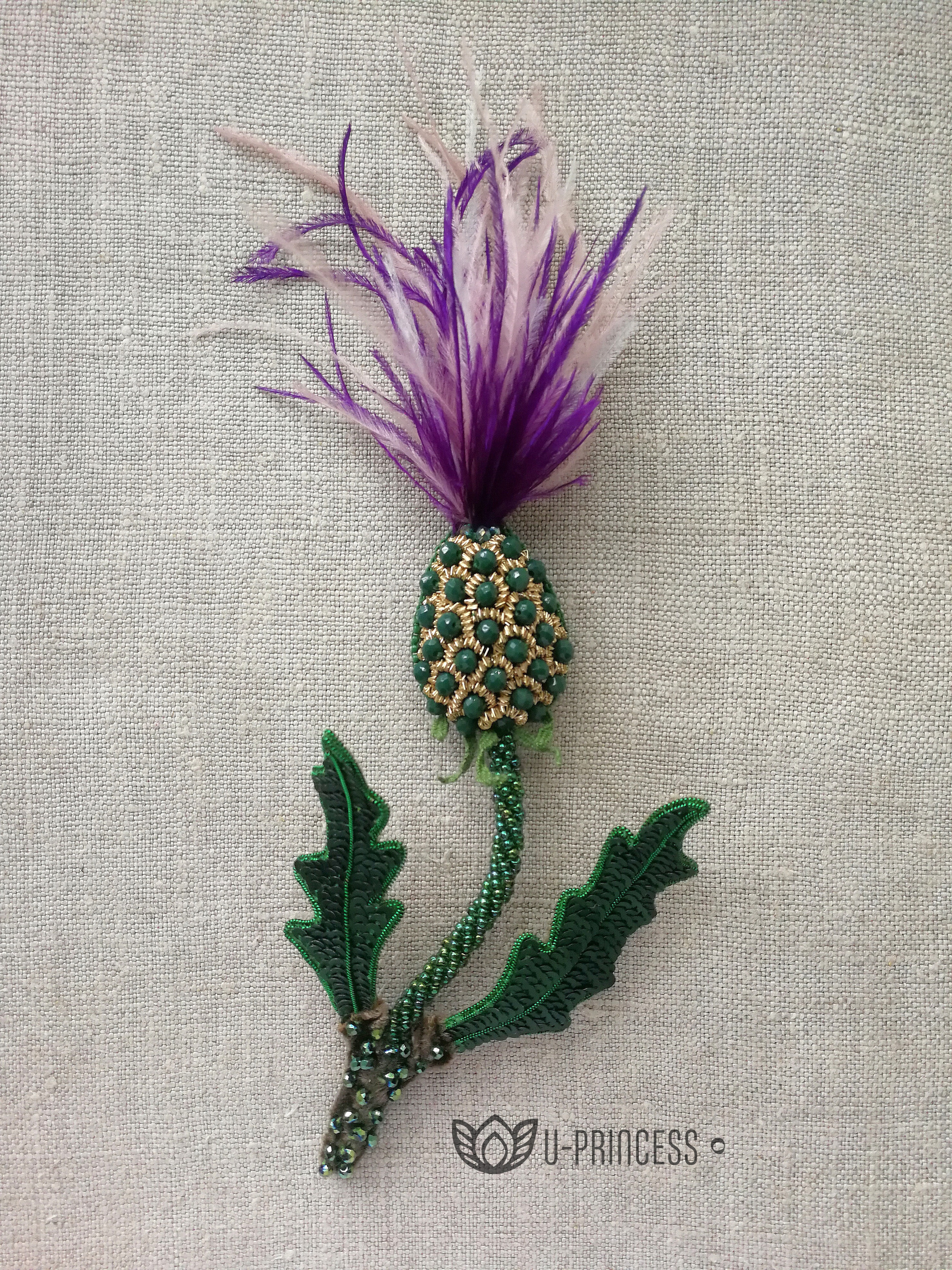 Brooch Thistle - My, Needlework without process, Beads, Thistle, Handmade, Hobby, Beadwork, Sequins, Beading, Longpost