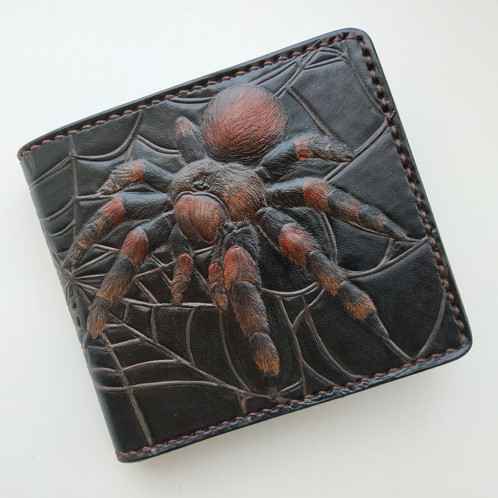 Bifolds - My, Leather, Leather products, Beefold, Smaug, Tarantula, Wolf, Handmade, Embossing on leather, , Needlework with process, Longpost