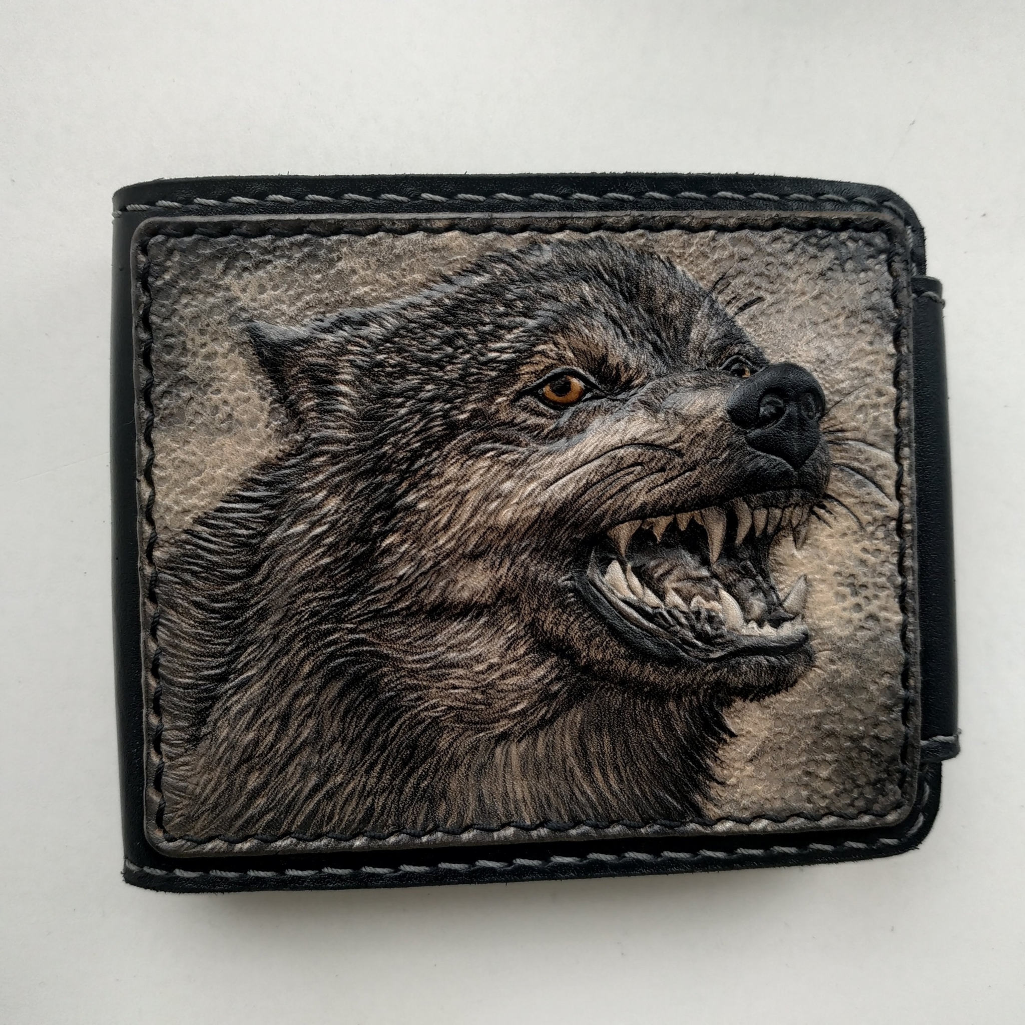 Bifolds - My, Leather, Leather products, Beefold, Smaug, Tarantula, Wolf, Handmade, Embossing on leather, , Needlework with process, Longpost