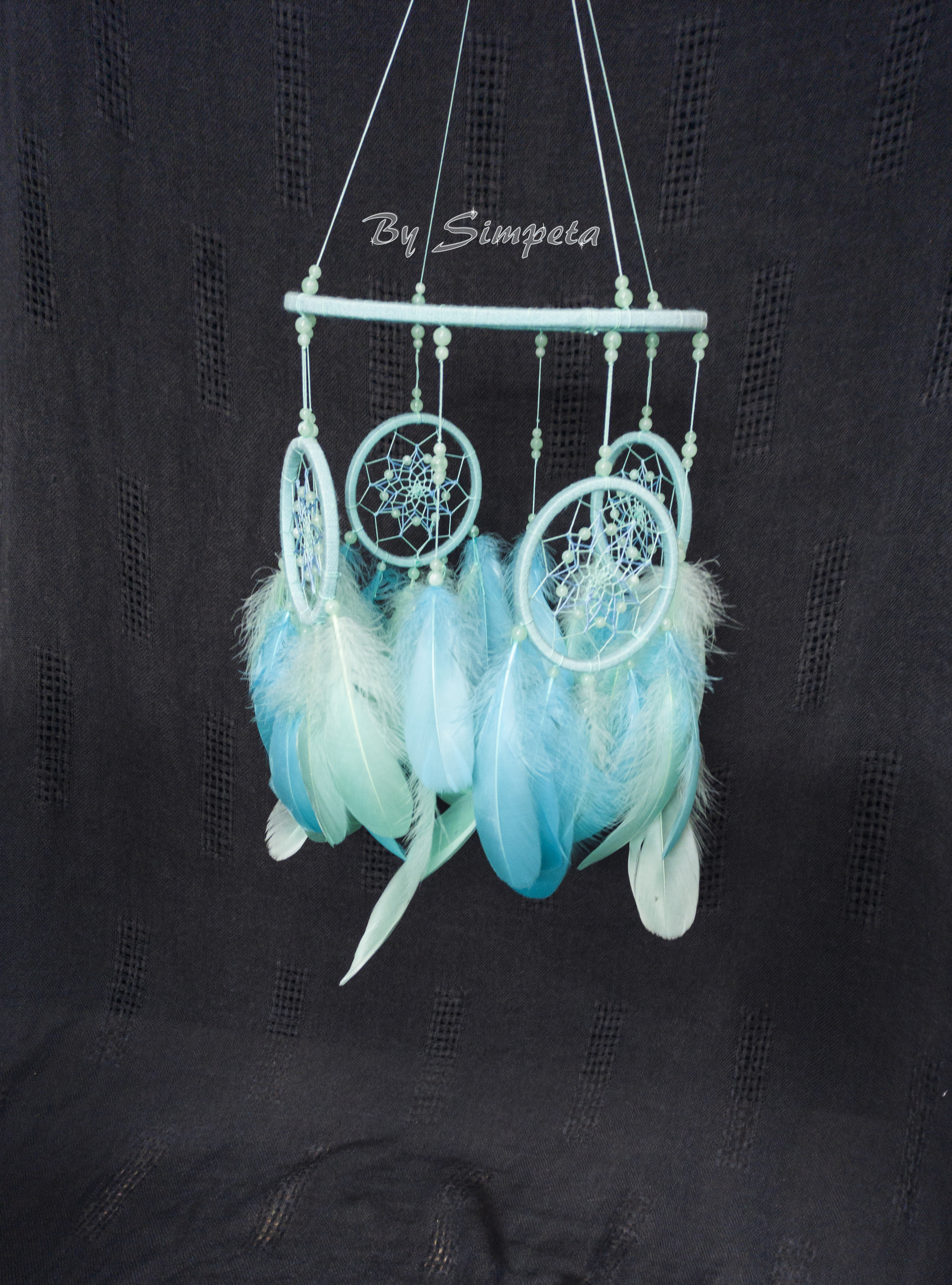 Dreamcatcher - mobile - Waterfall - My, Bysimpeta, Dreamcatcher, Mobile, For children, Hobby, Needlework, Needlework without process, Handmade, With your own hands, Waterfall, Creation, Baby, Copyright, Blue, Longpost