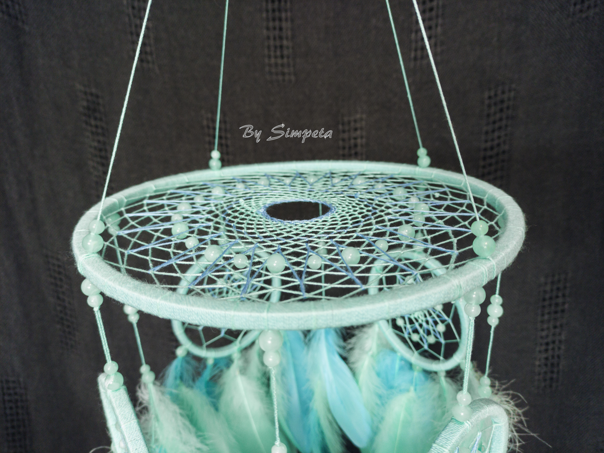 Dreamcatcher - mobile - Waterfall - My, Bysimpeta, Dreamcatcher, Mobile, For children, Hobby, Needlework, Needlework without process, Handmade, With your own hands, Waterfall, Creation, Baby, Copyright, Blue, Longpost