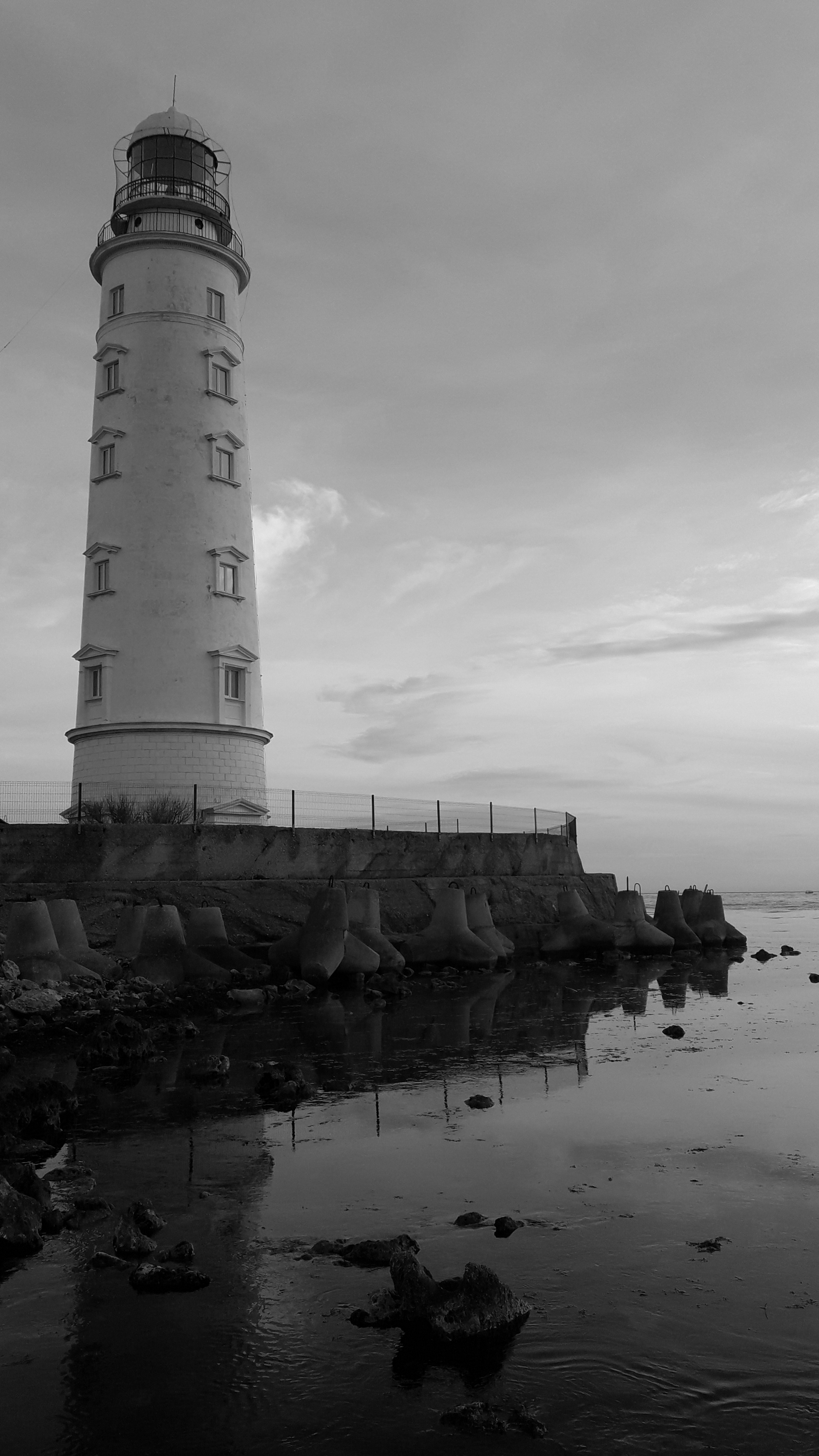 Lighthouse - My, Lighthouse, Sevastopol, Sea, Black and white photo, Mobile photography, Longpost