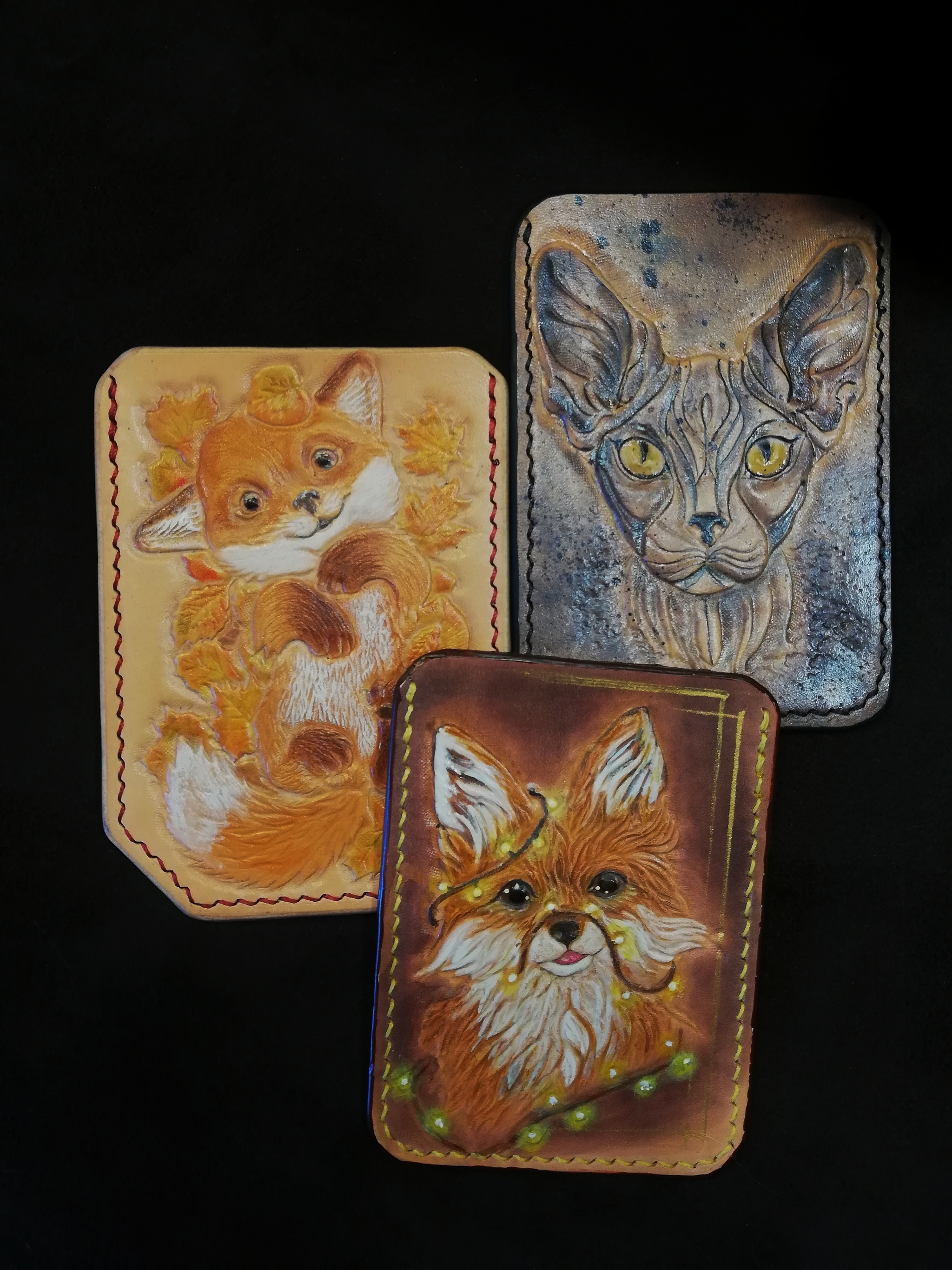 Cute - My, Embossing on leather, Handmade, Painting, Leather, Leather products, Animals, Monster, Longpost