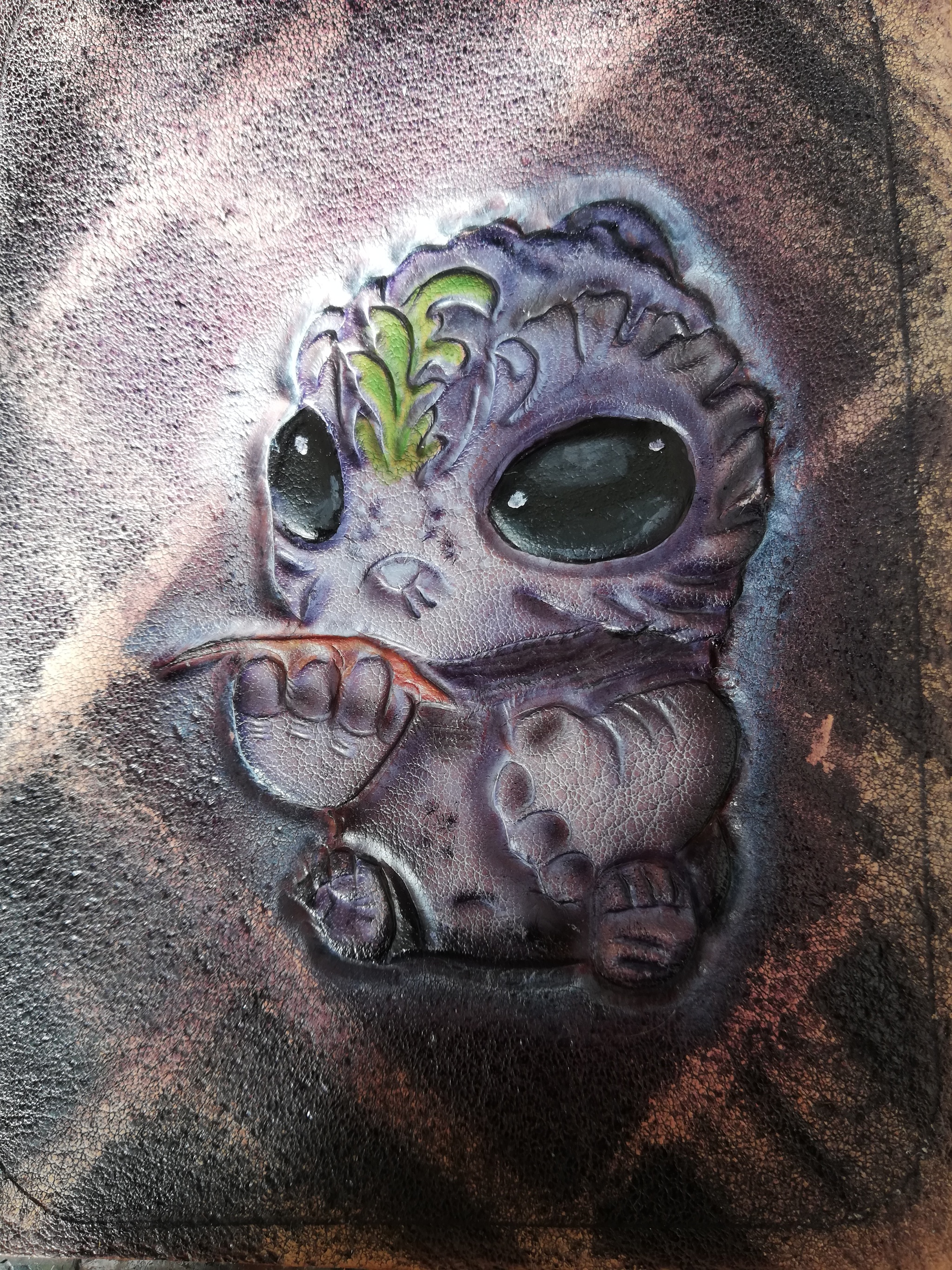 Cute - My, Embossing on leather, Handmade, Painting, Leather, Leather products, Animals, Monster, Longpost