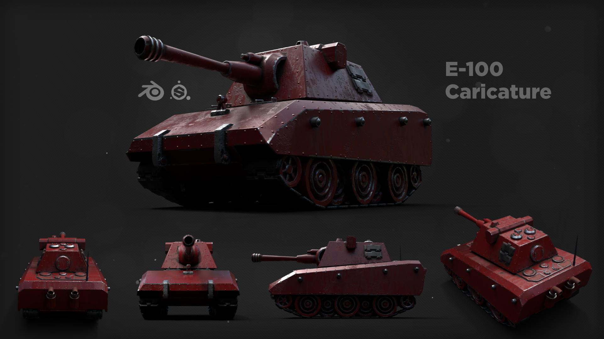 Cartoon E-100 - My, , Gameready, Blender, Substance painter, 3D modeling, Tanks