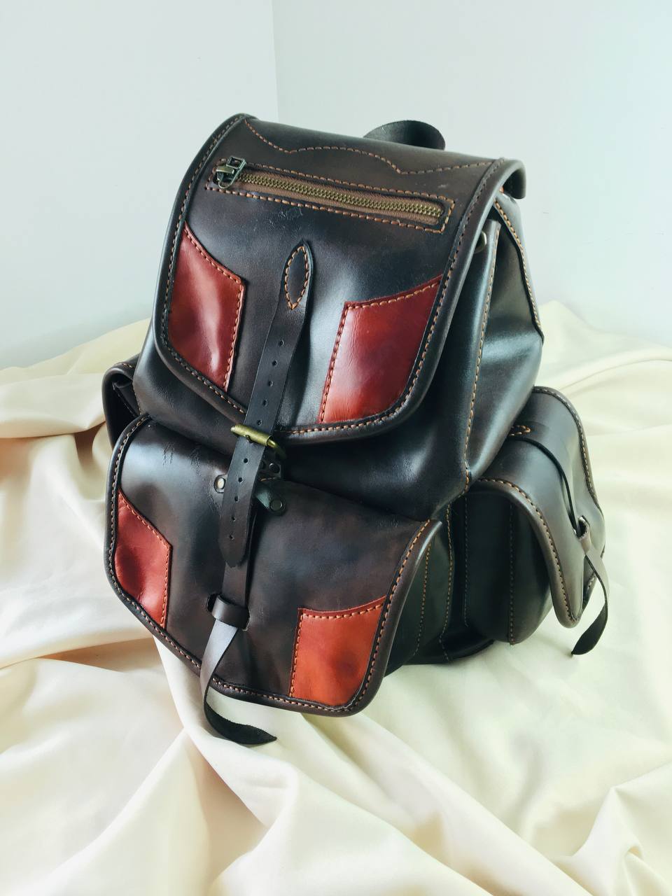 Backpack for sister to school - My, Leather products, Handmade, Leather, Presents, Longpost, Needlework with process