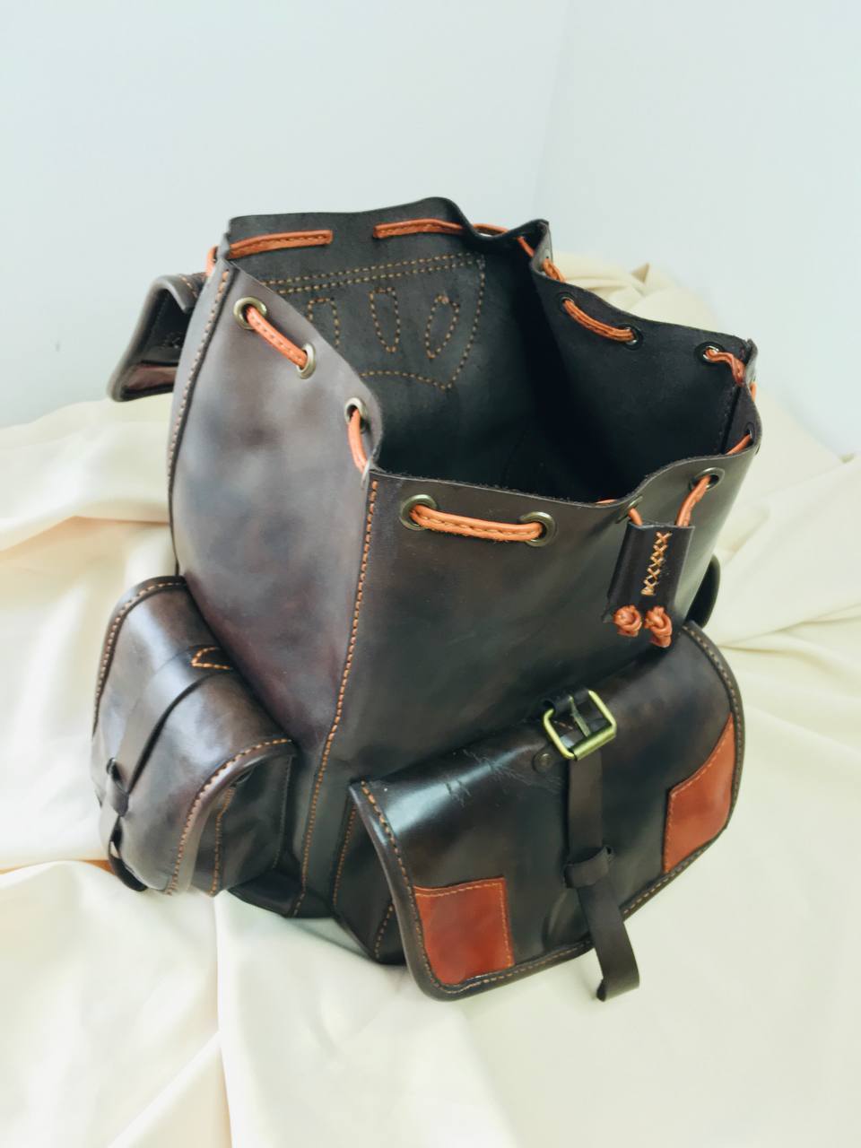 Backpack for sister to school - My, Leather products, Handmade, Leather, Presents, Longpost, Needlework with process