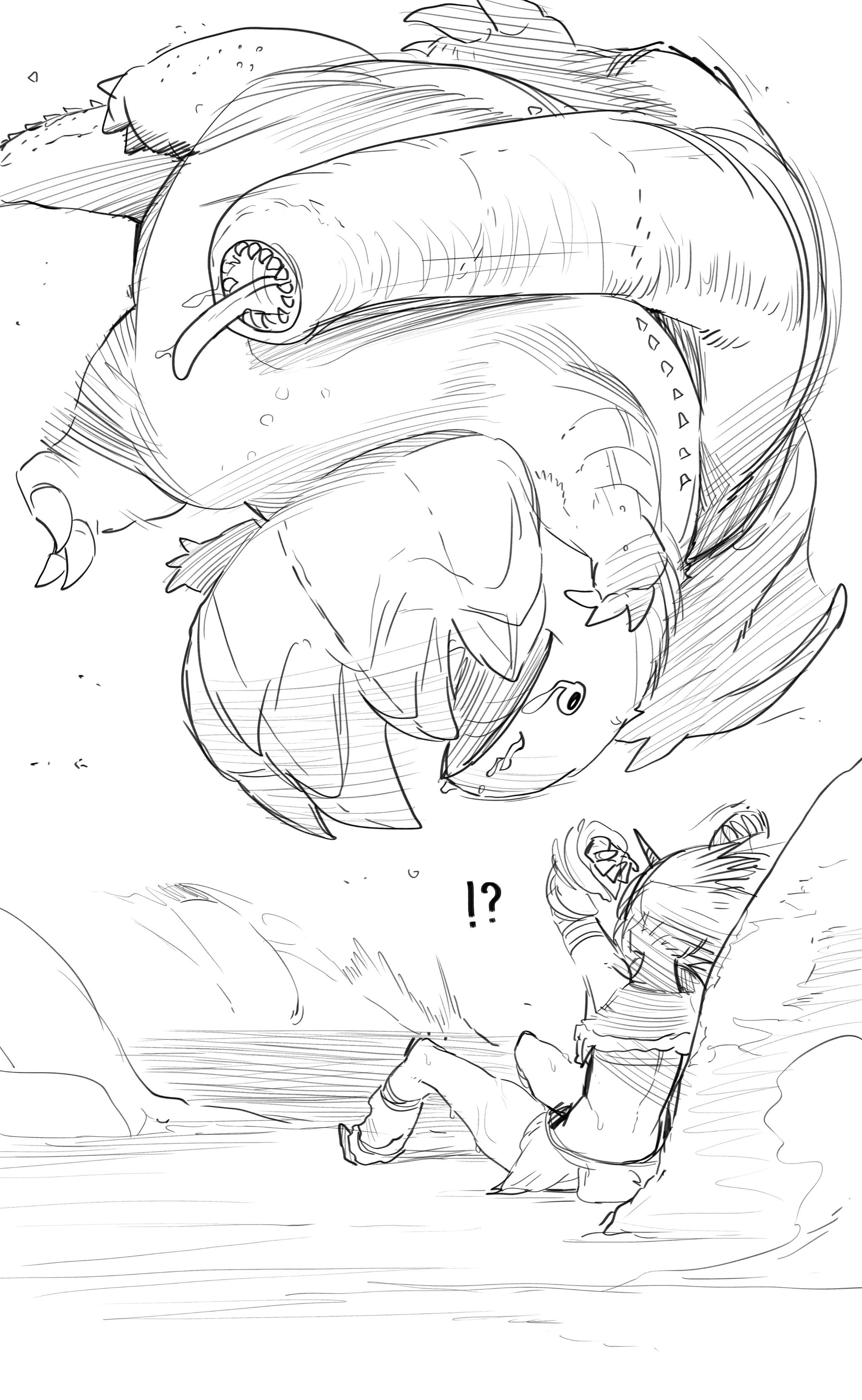 Huntress and Dodogama - NSFW, Monster hunter, Niwarhythm, Anime, Anime art, Games, Sketch, Longpost