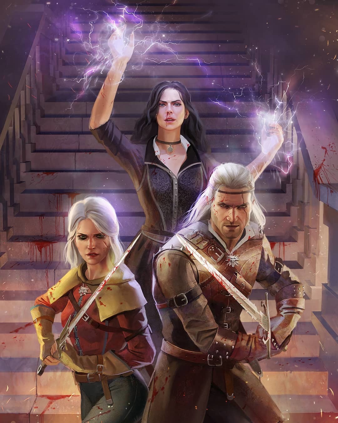 Stigga Castle - Drawing, Witcher, Geralt of Rivia, Yennefer, Ciri, Lady of the Lake, The fight, Art