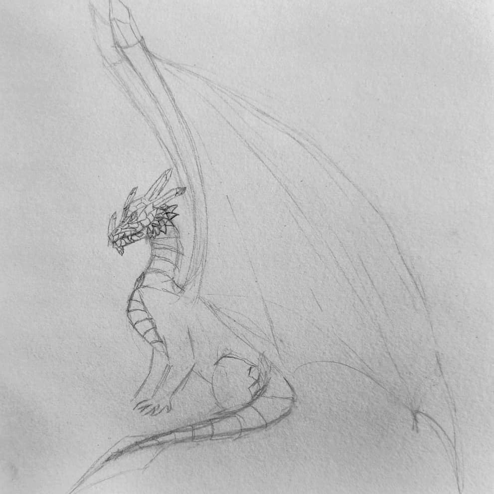 Ice dragon for the marathon #smaugust2021 - My, The Dragon, Drawing, Art, Ice, Challenge, Belttail, Reptiles, Lizard, , Pencil drawing, Longpost