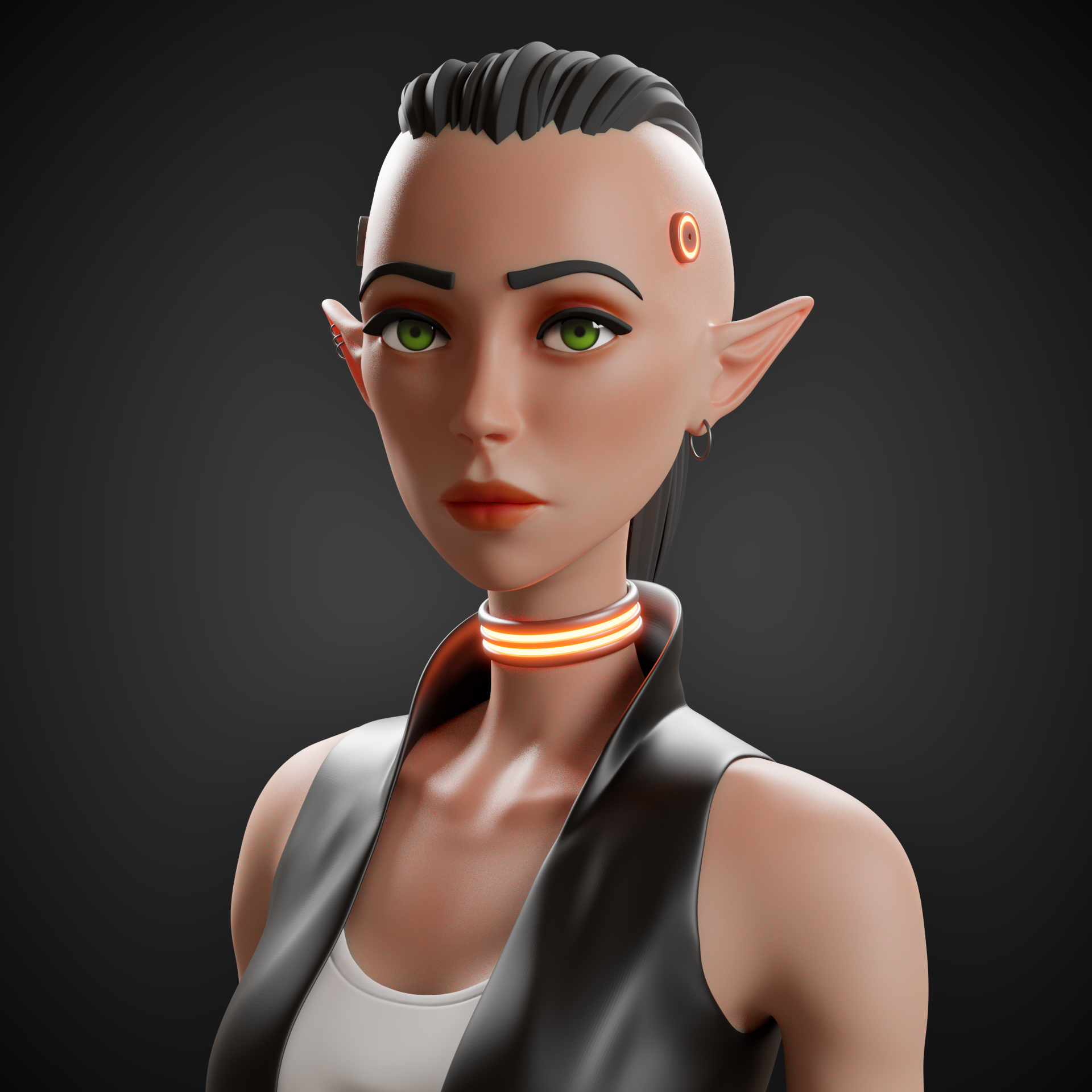 cyber elf - My, 3D modeling, Blender, Zbrush, Elves, 3D, 3D graphics, Longpost