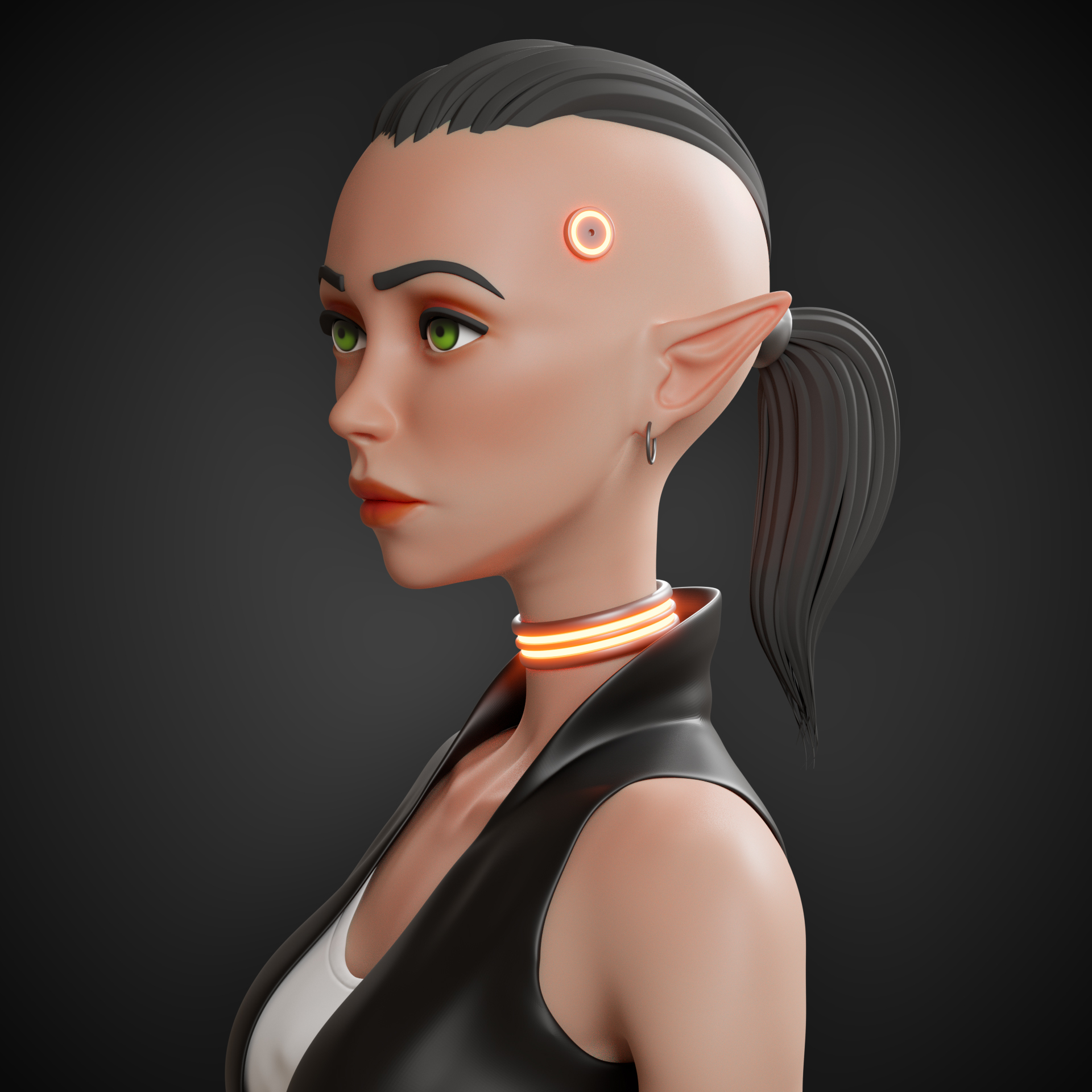 cyber elf - My, 3D modeling, Blender, Zbrush, Elves, 3D, 3D graphics, Longpost