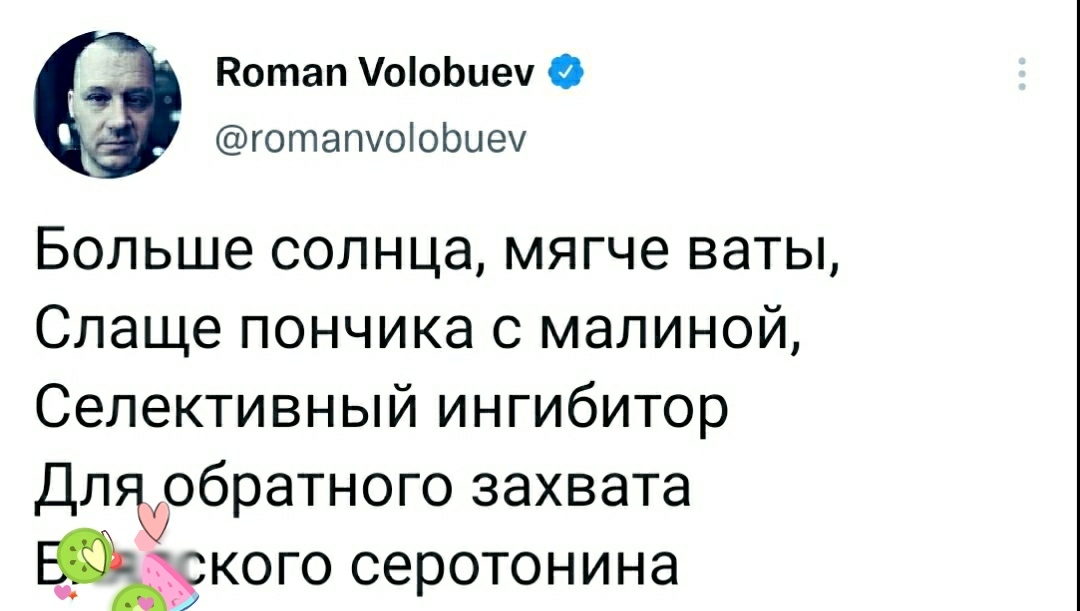 Понравился стишок - Юмор, Картинка с текстом, Серотонин, Скриншот, Twitter, Стихи, Мат, Странный юмор, , Волобуев, Антидепрессант