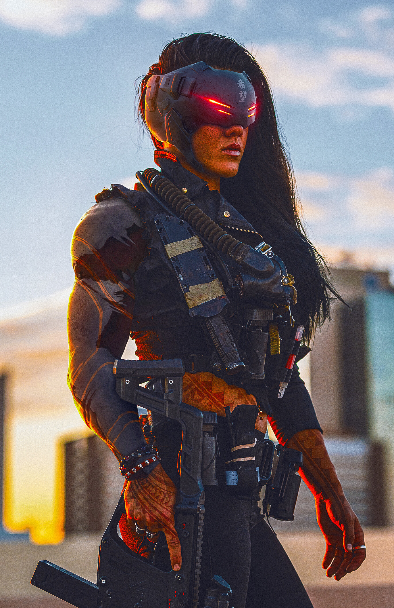 cyberpunk post - Cyberpunk, Art, Render, 3D, Girls, Weapon, Science fiction, The photo, , Cosplay, Cyborgs, Longpost