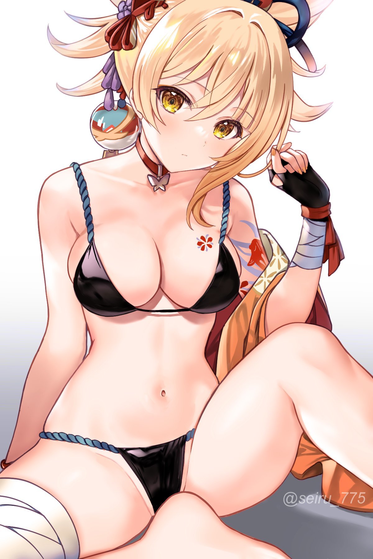 Yoimiya - NSFW, Anime, Anime art, Genshin impact, Yoimiya, Games, Boobs, Choker, Swimsuit