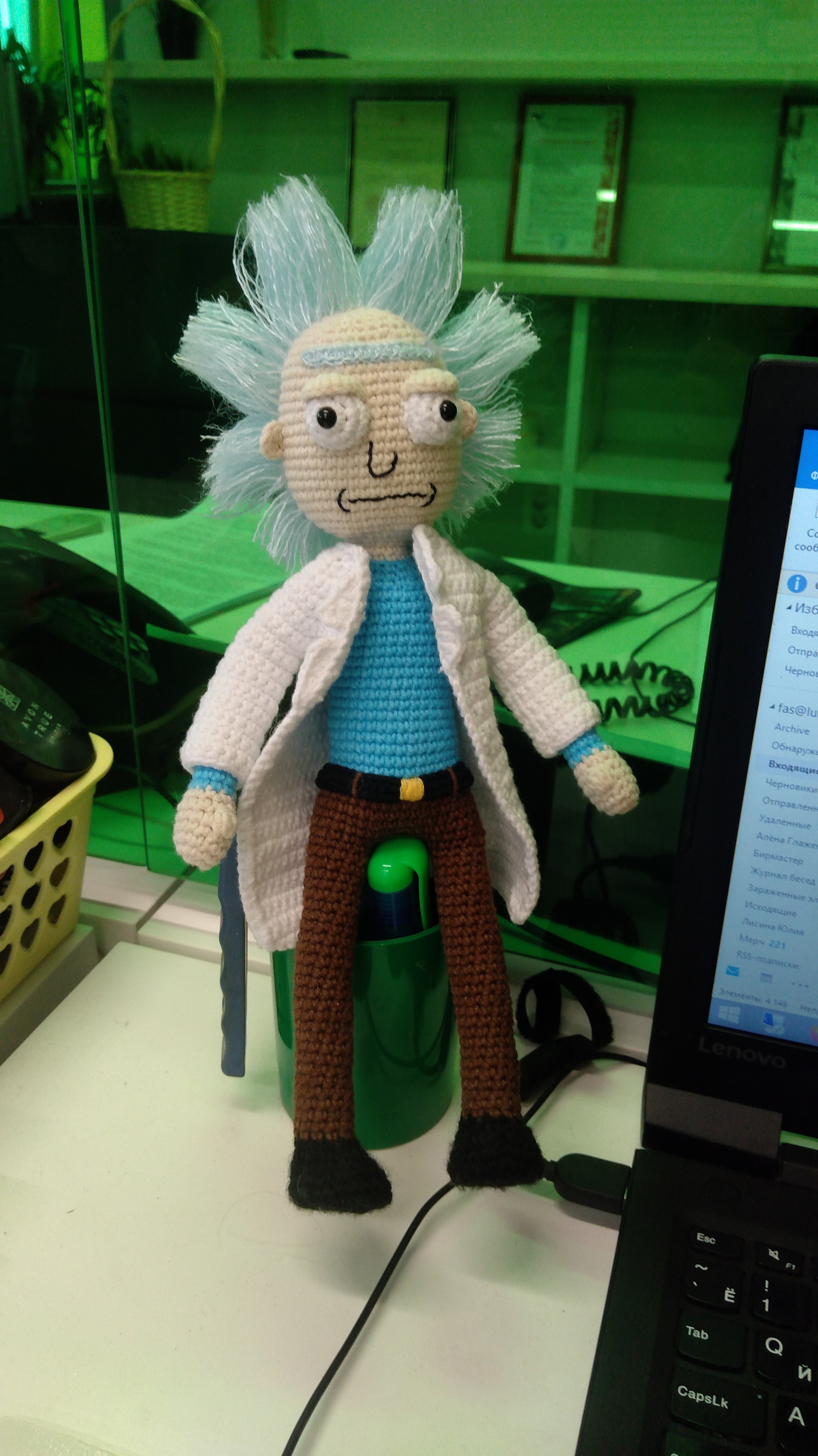 The wife knits. - My, Knitted toys, Rick and Morty, Mr Poopybutthole, Longpost