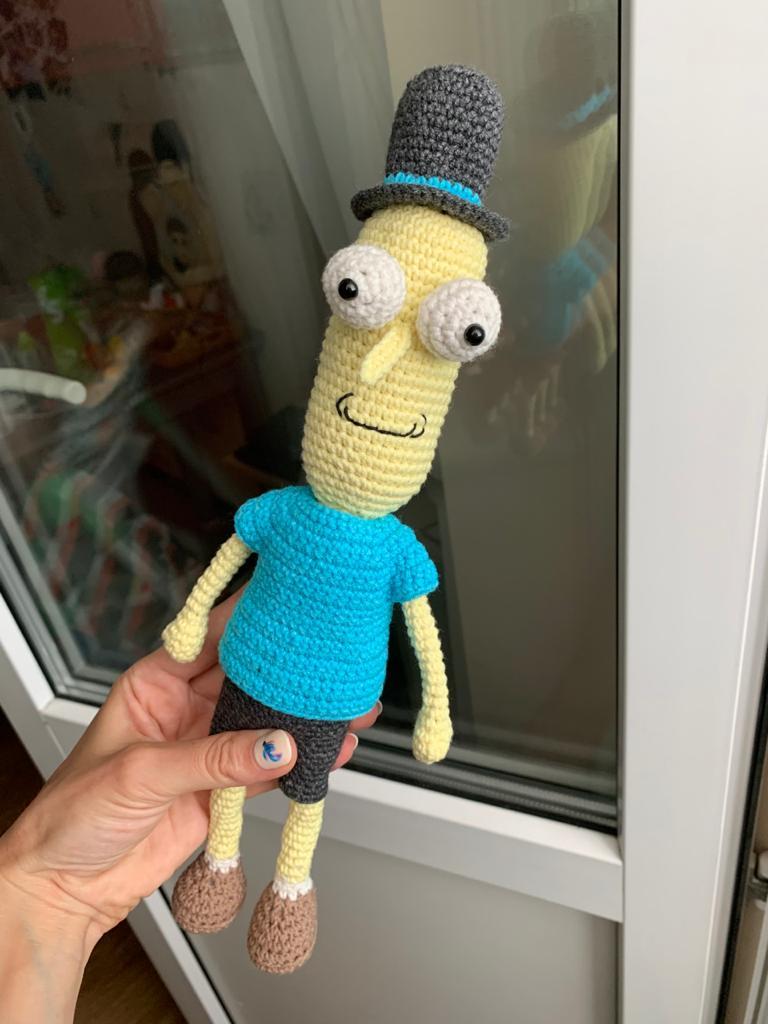 The wife knits. - My, Knitted toys, Rick and Morty, Mr Poopybutthole, Longpost