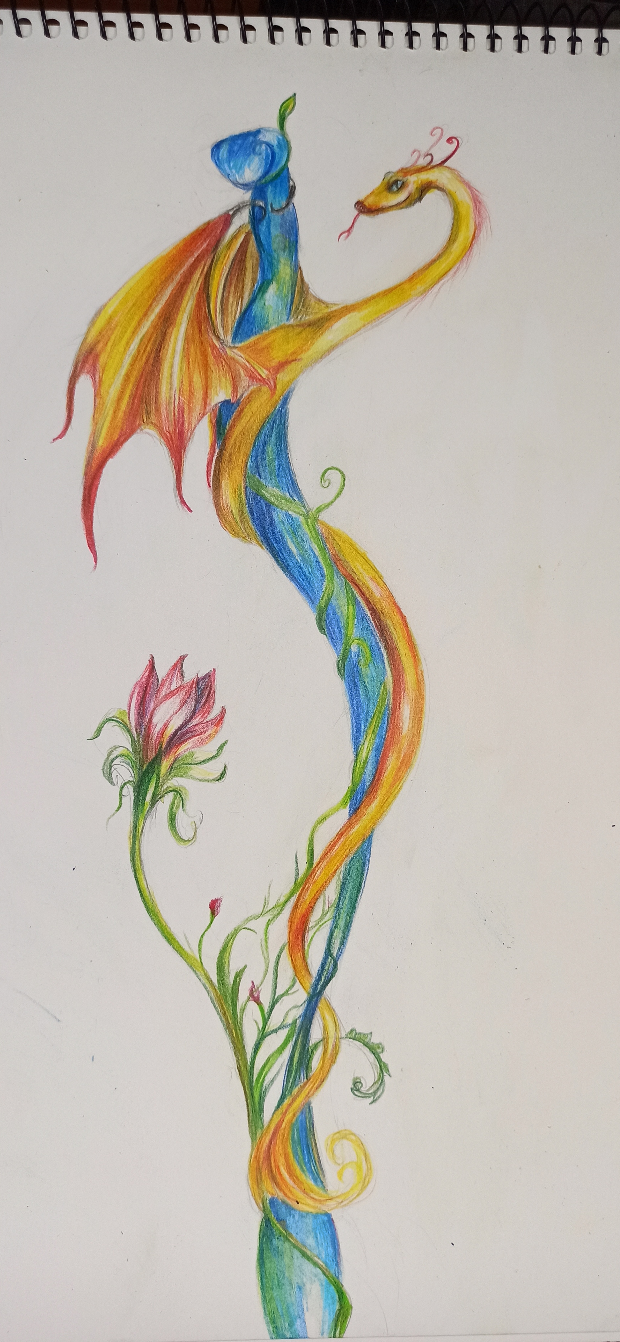 Serpent - My, Drawing, Serpent, The Dragon, Colour pencils, Longpost