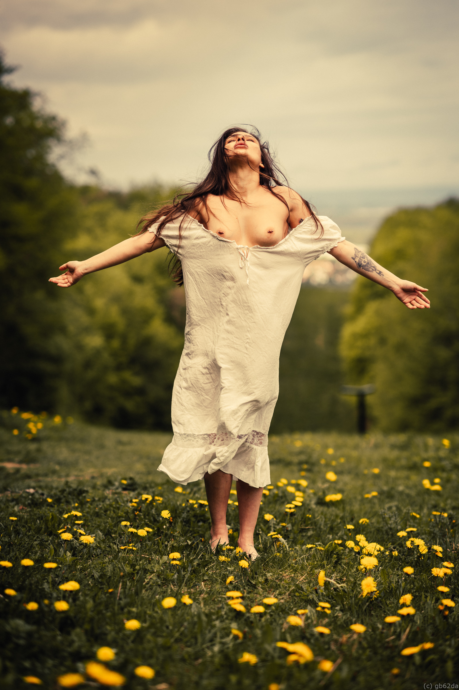 Dandelions - NSFW, Erotic, Girls, Boobs, Breast, Barefoot, Girl with tattoo, Piercing, Nature